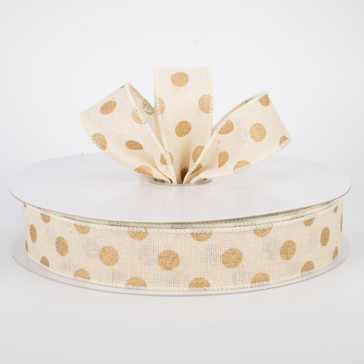 1.5" Polka Dots Ribbon: Natural & Metallic Gold (50 Yards) Lifestyle Photo