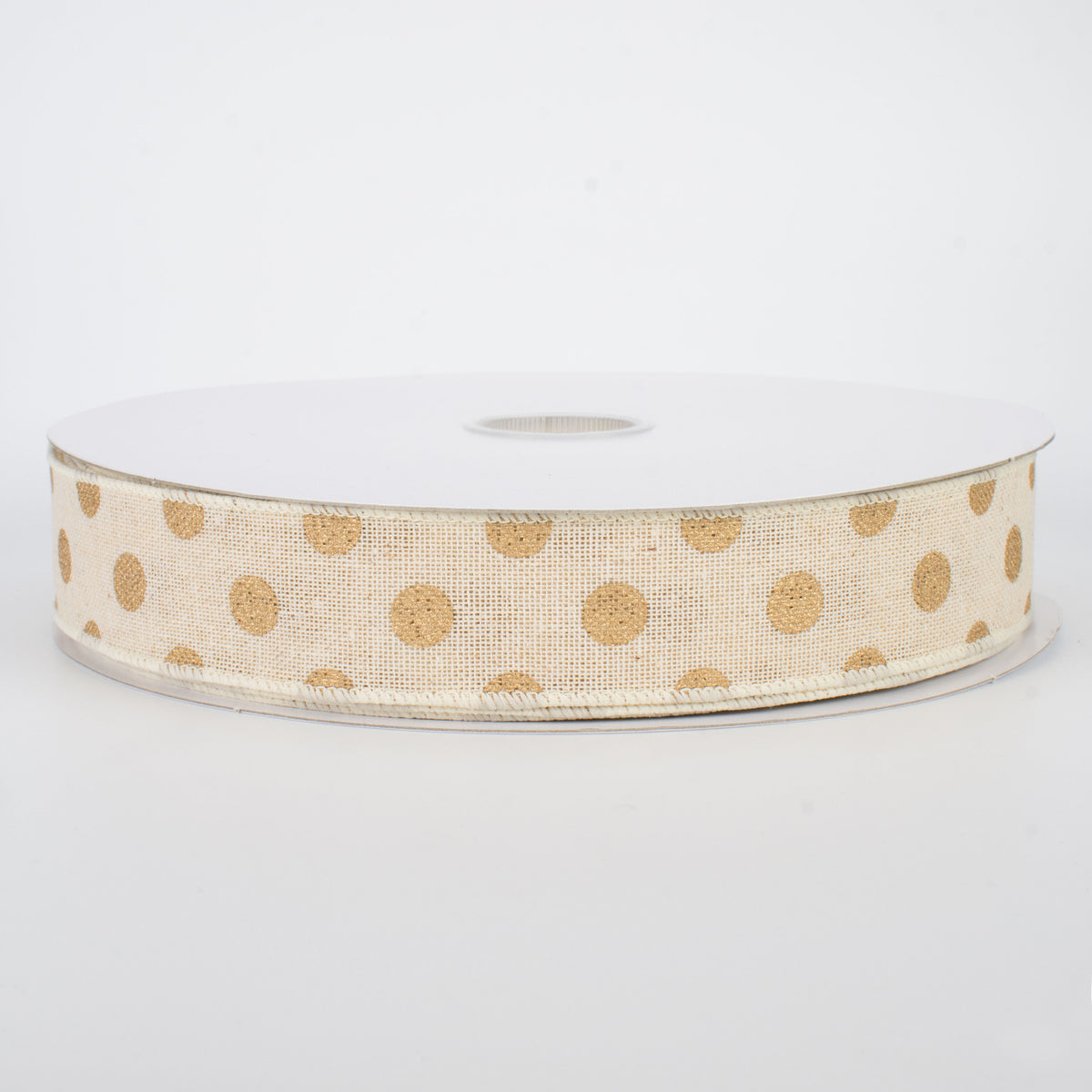 1.5" Polka Dots Ribbon: Natural & Metallic Gold (50 Yards)