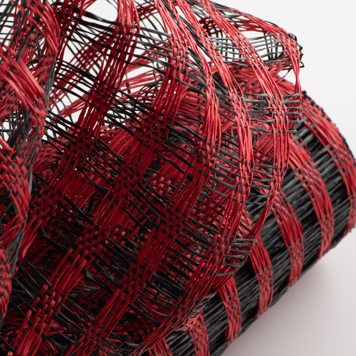 21" Poly Burlap Check Mesh: Black & Red Lifestyle Photo
