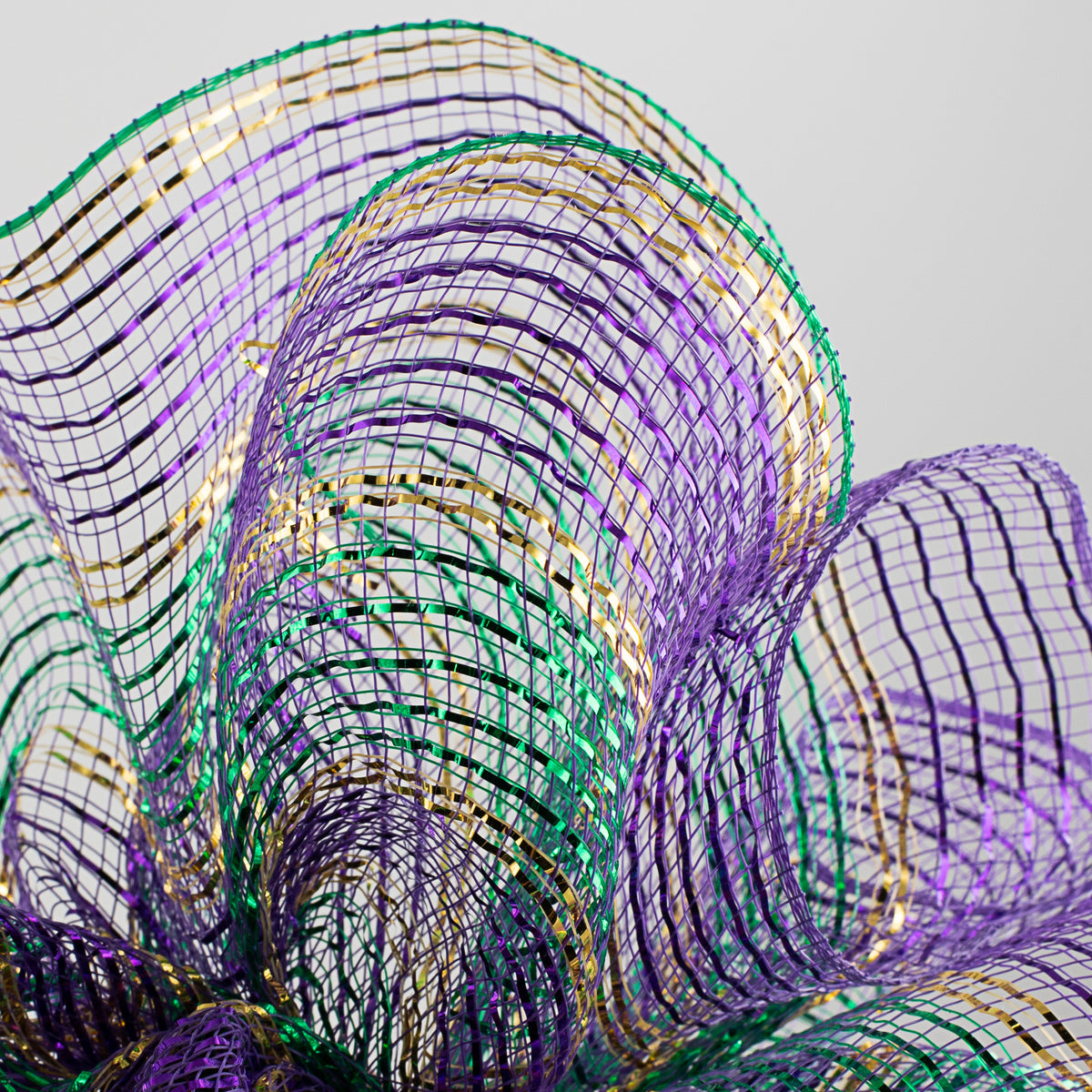10" Poly Deco Mesh: Metallic Purple, Green & Gold Stripes (10 Yards) Lifestyle Photo