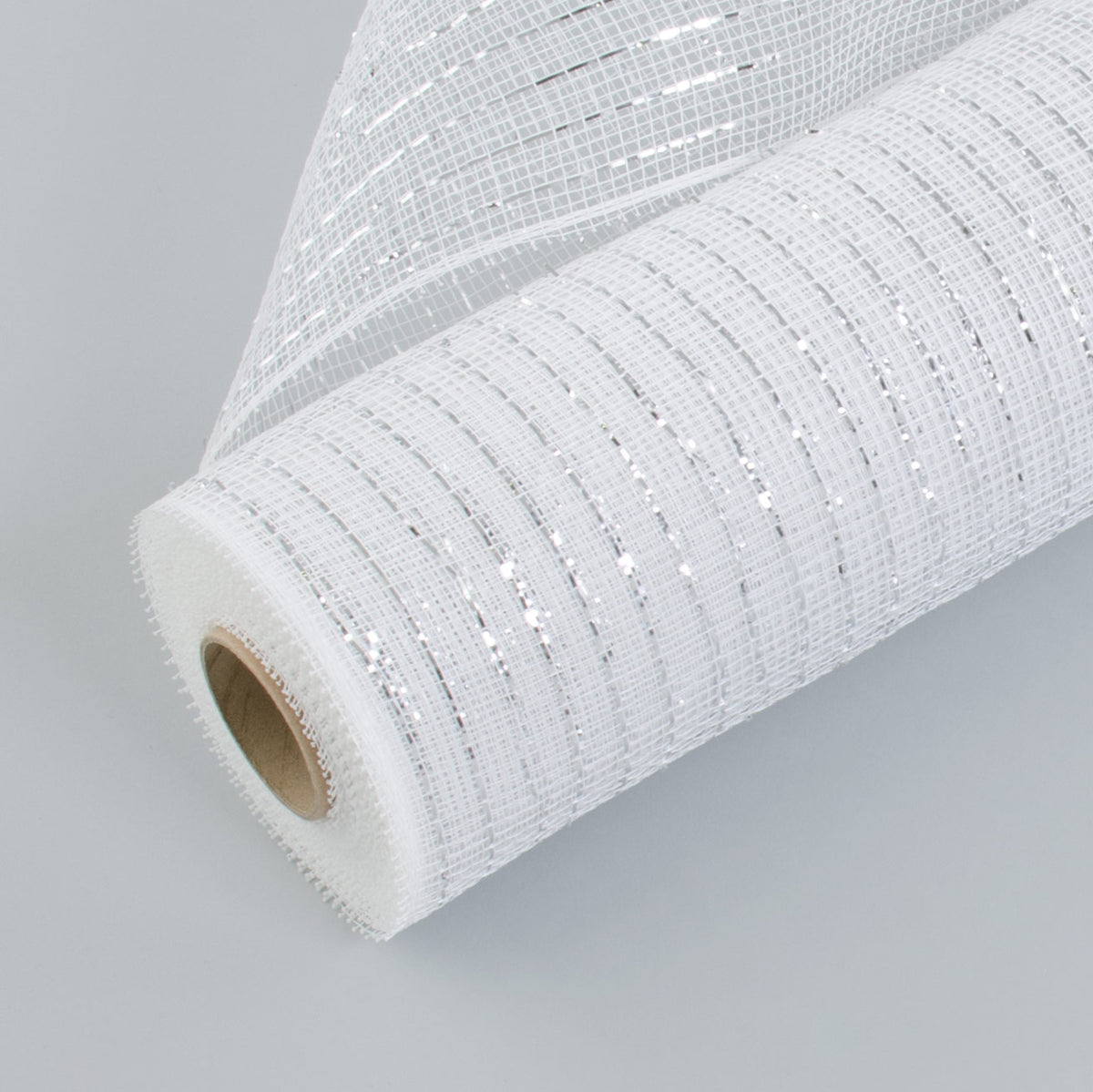 21" Poly Deco Mesh: White w/ Silver Foil Lifestyle Photo