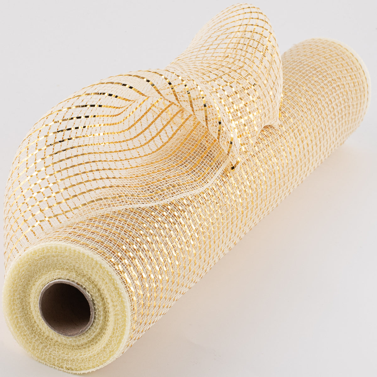 21" Poly Deco Mesh: Wide Foil Metallic Gold With Cream Item Number: RE106672