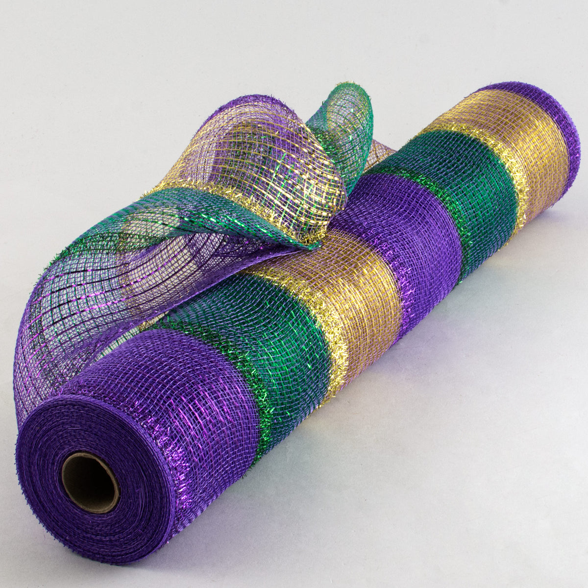 21" Poly Deco Tinsel Mesh: Mardi Gras Stripe Item Number: RY940173
