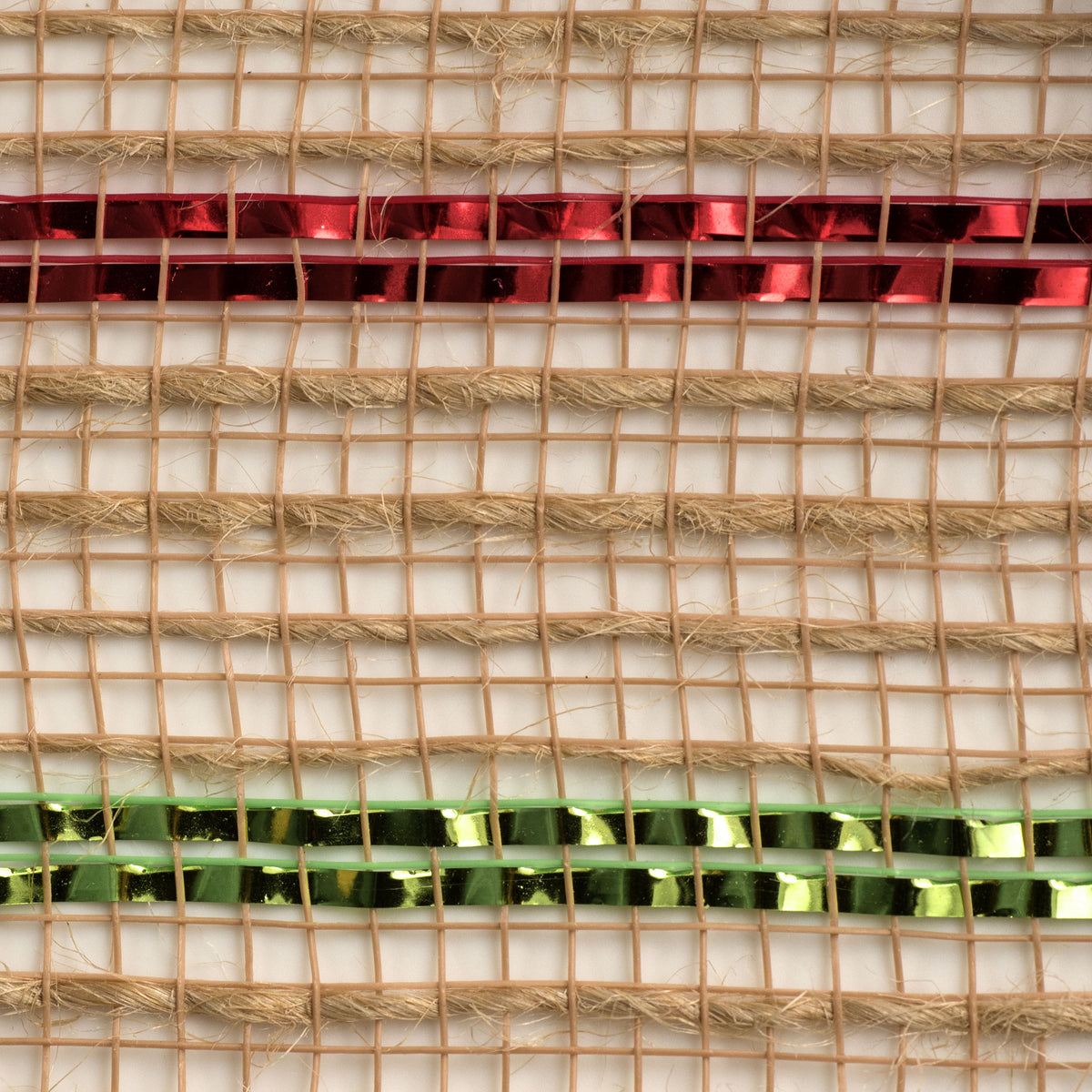 10" Poly Jute Deco Mesh: Natural & Lime/Red Metallic Stripe (10 Yards) detail photo 3