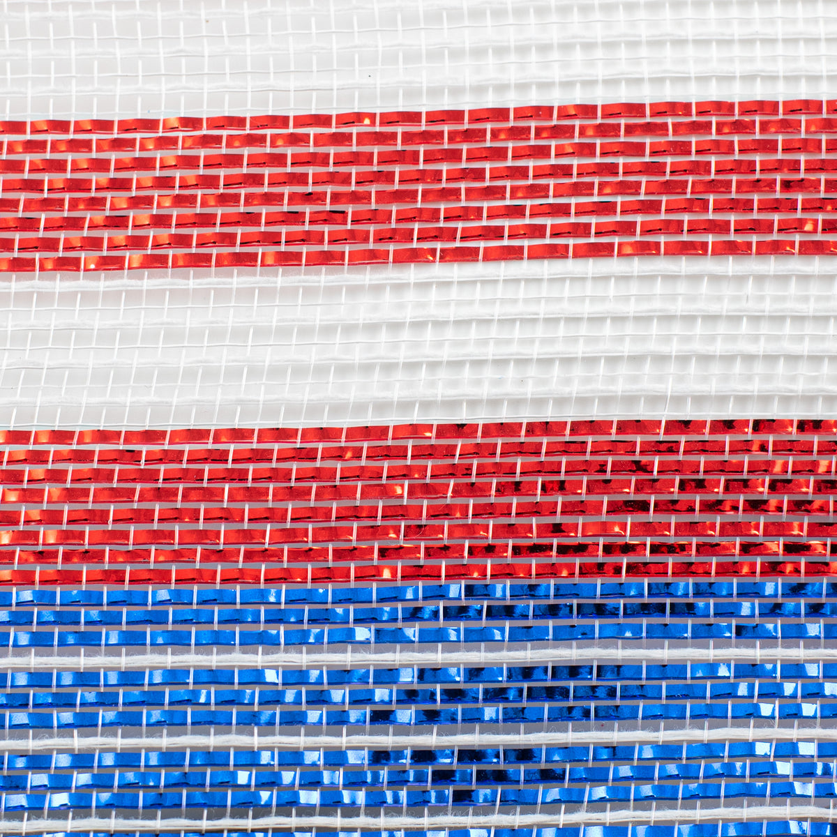 10" Poly Jute Metallic Stripe Mesh: Red, White, Blue detail photo 3