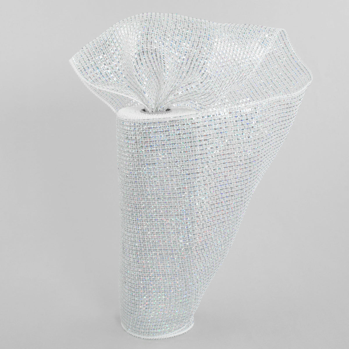 10" Poly Mesh Rolls: Deluxe Wide White Laser Silver Foil Lifestyle Photo