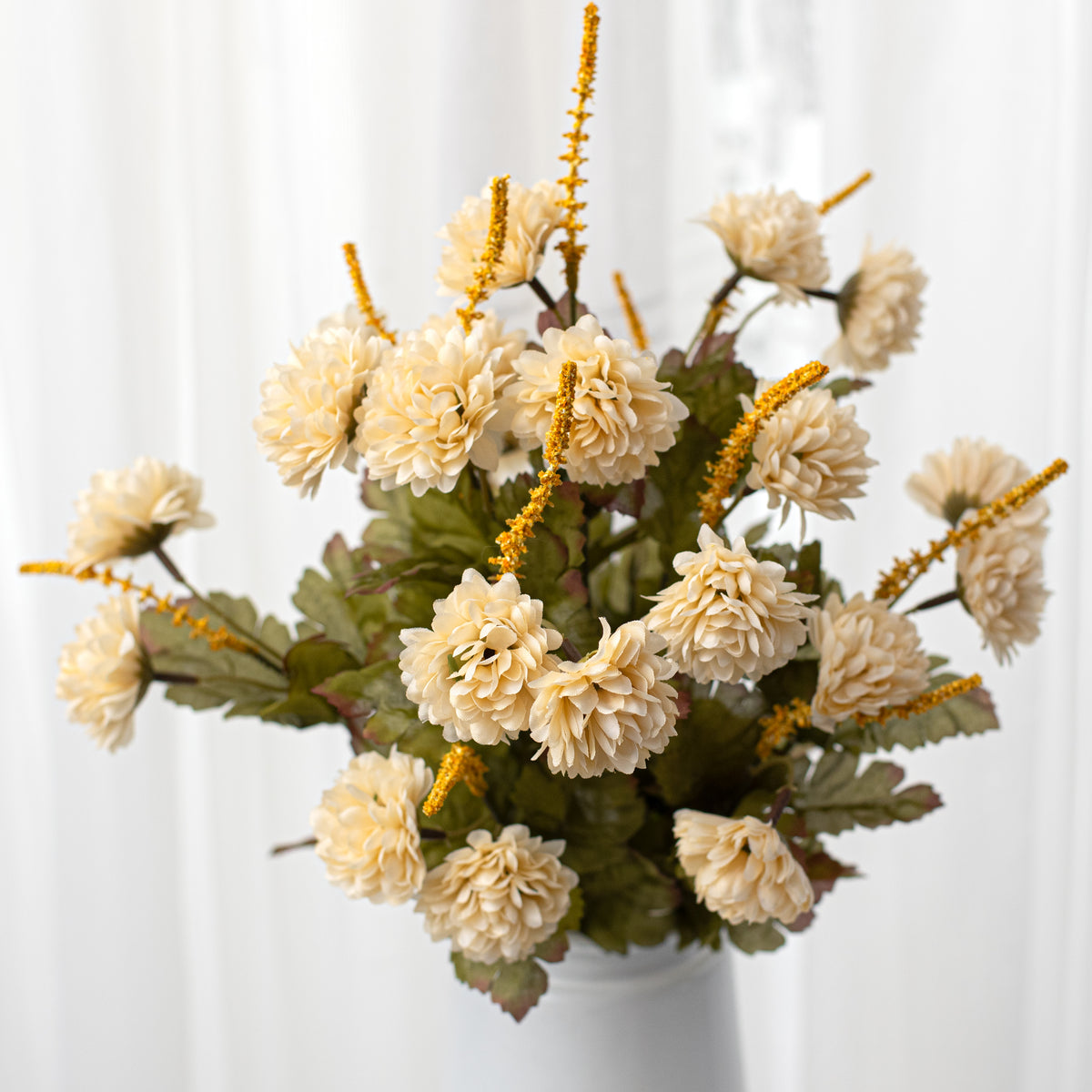 17" Pompom Mum Bush: Beige (12 Stem) Item Number: 52290BE