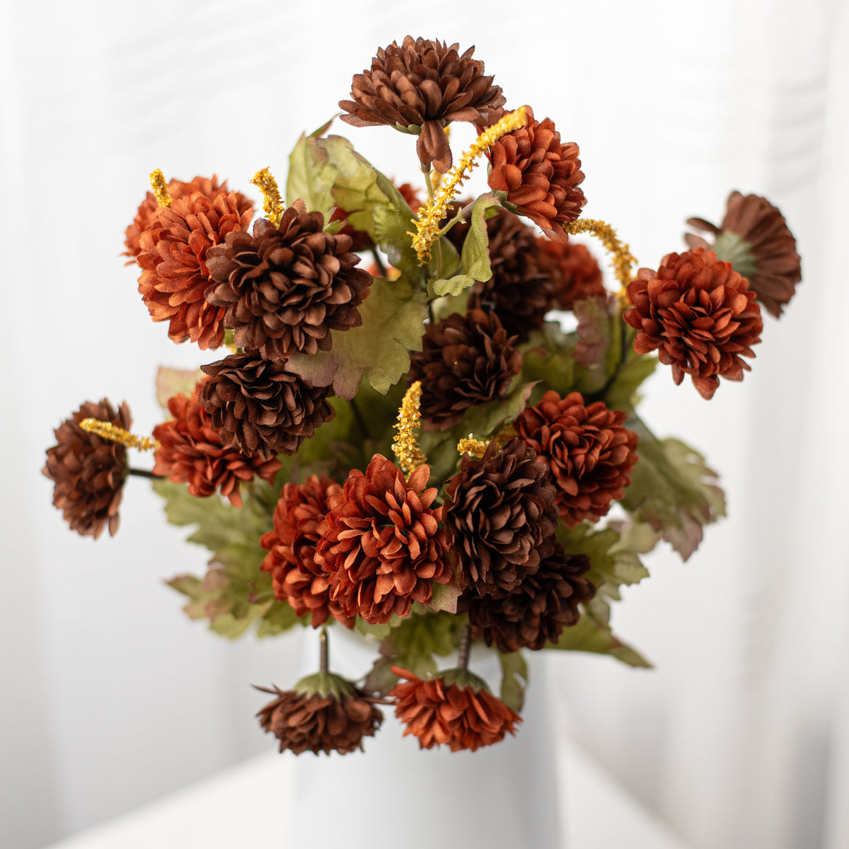 17" Pompom Mum Bush: Brown (12 Stem) Item Number: 52290BN