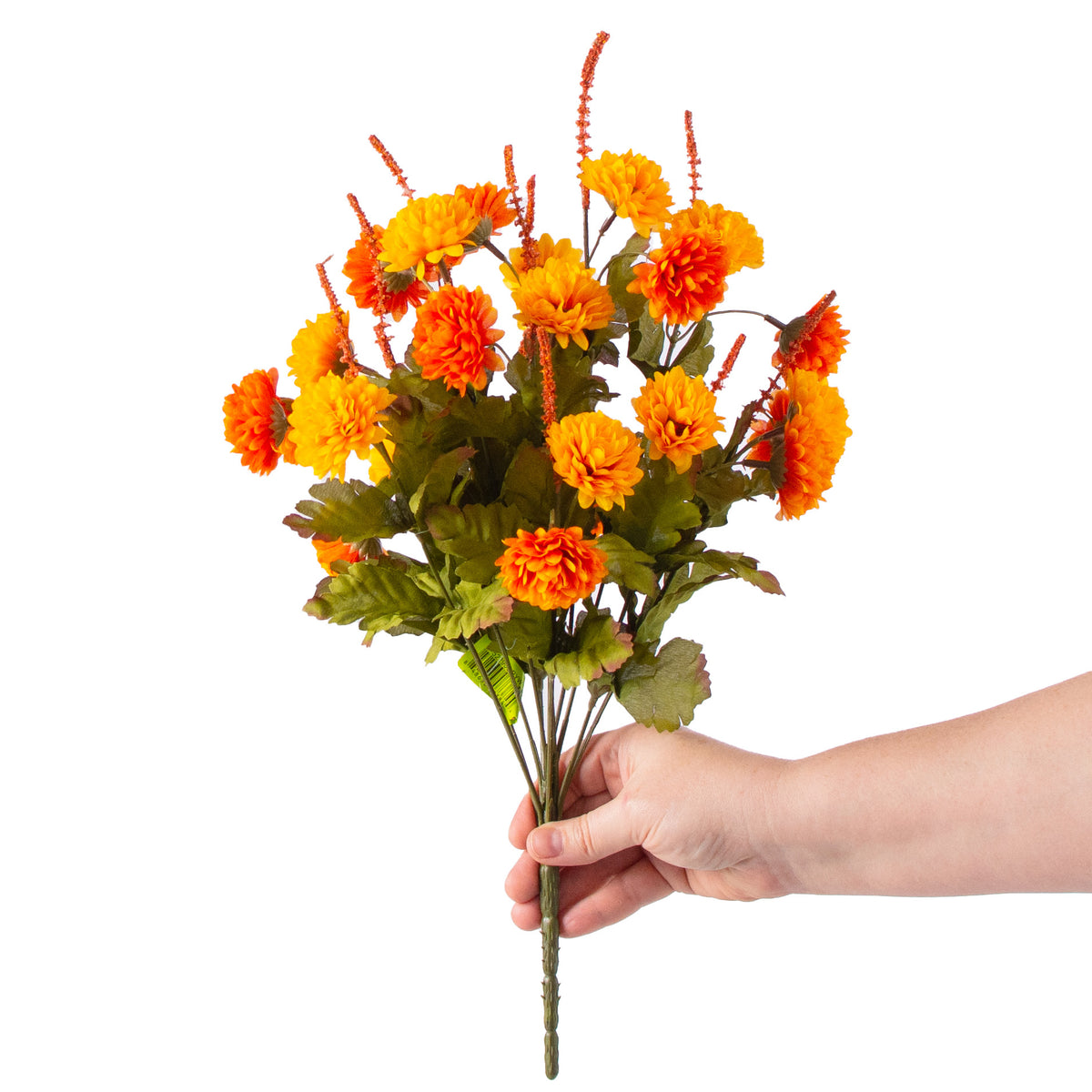 17" Pompom Mum Bush: Orange & Yellow (12 Stem) detail photo 3