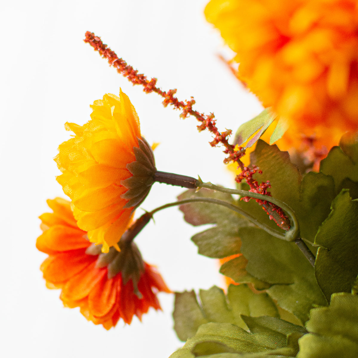 17" Pompom Mum Bush: Orange & Yellow (12 Stem) detail photo 4
