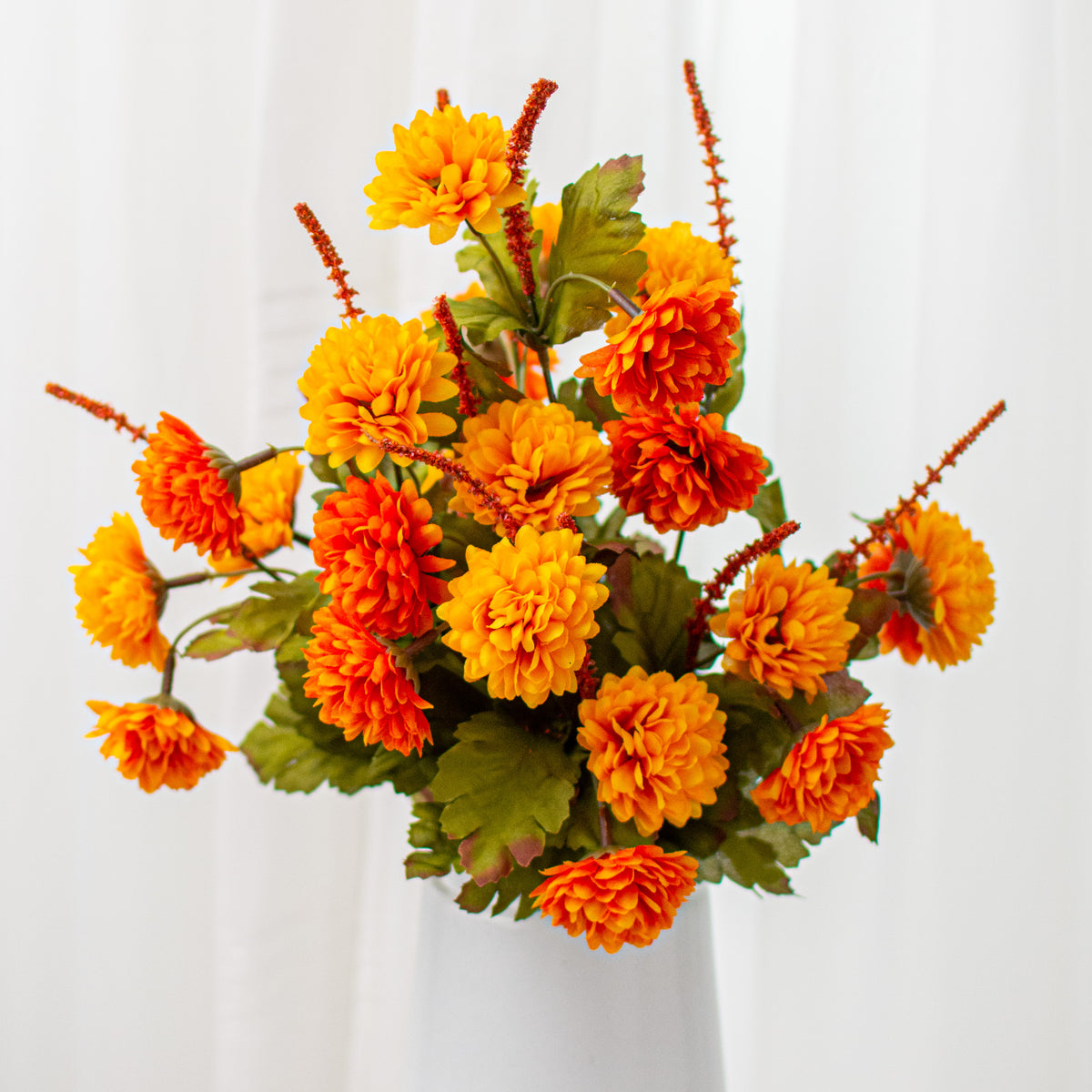 17" Pompom Mum Bush: Orange & Yellow (12 Stem) Item Number: 52290ORYW