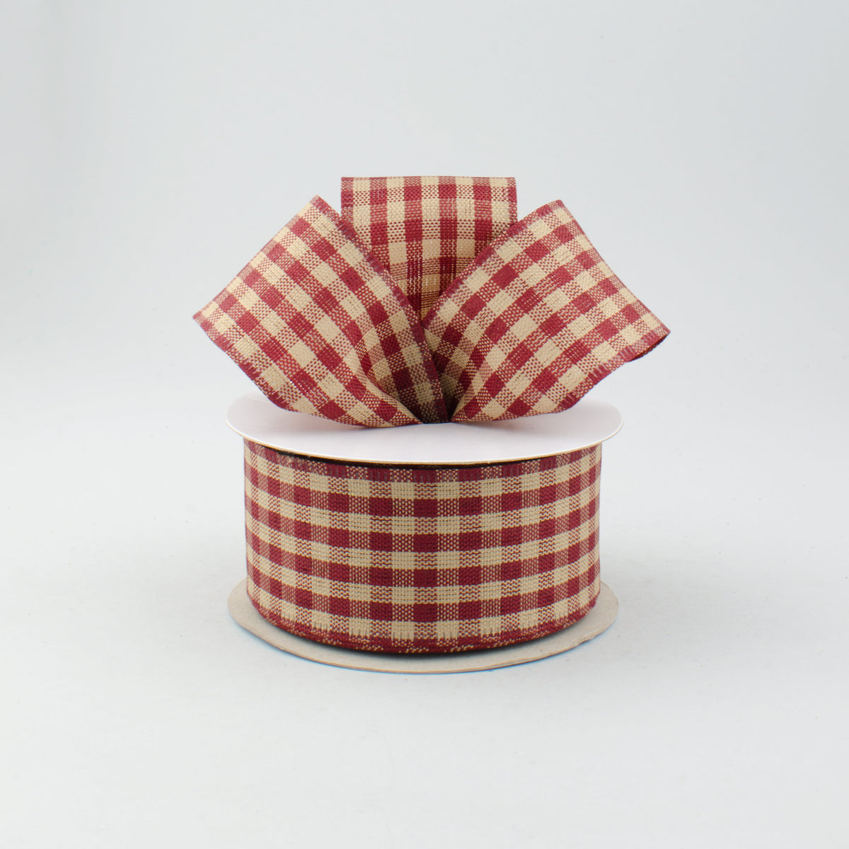 1.5" Primitive Gingham Check Ribbon: Red & Tan (10 Yards) Lifestyle Photo