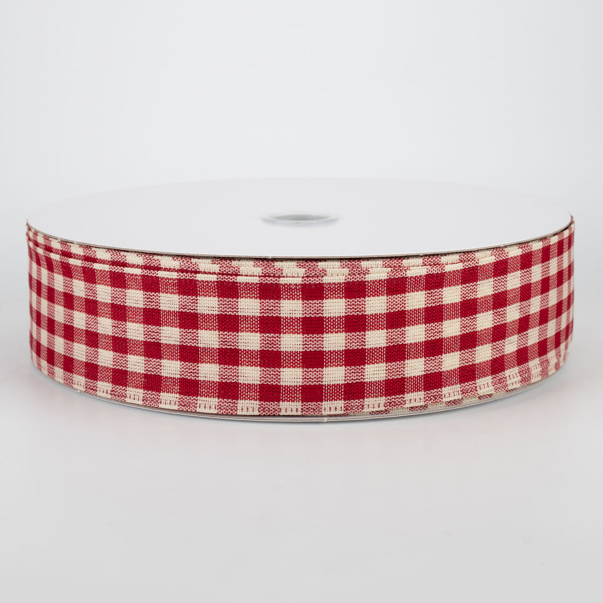 1.5" Primitive Gingham Ribbon: Burgundy & Natural (50 Yards)