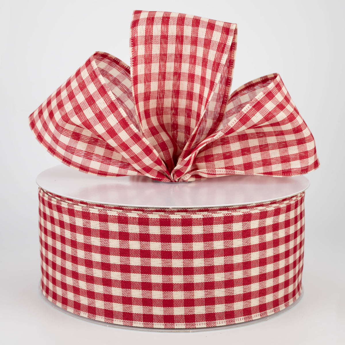 2.5" Primitive Gingham Ribbon: Burgundy & Natural (50 Yards) Lifestyle Photo