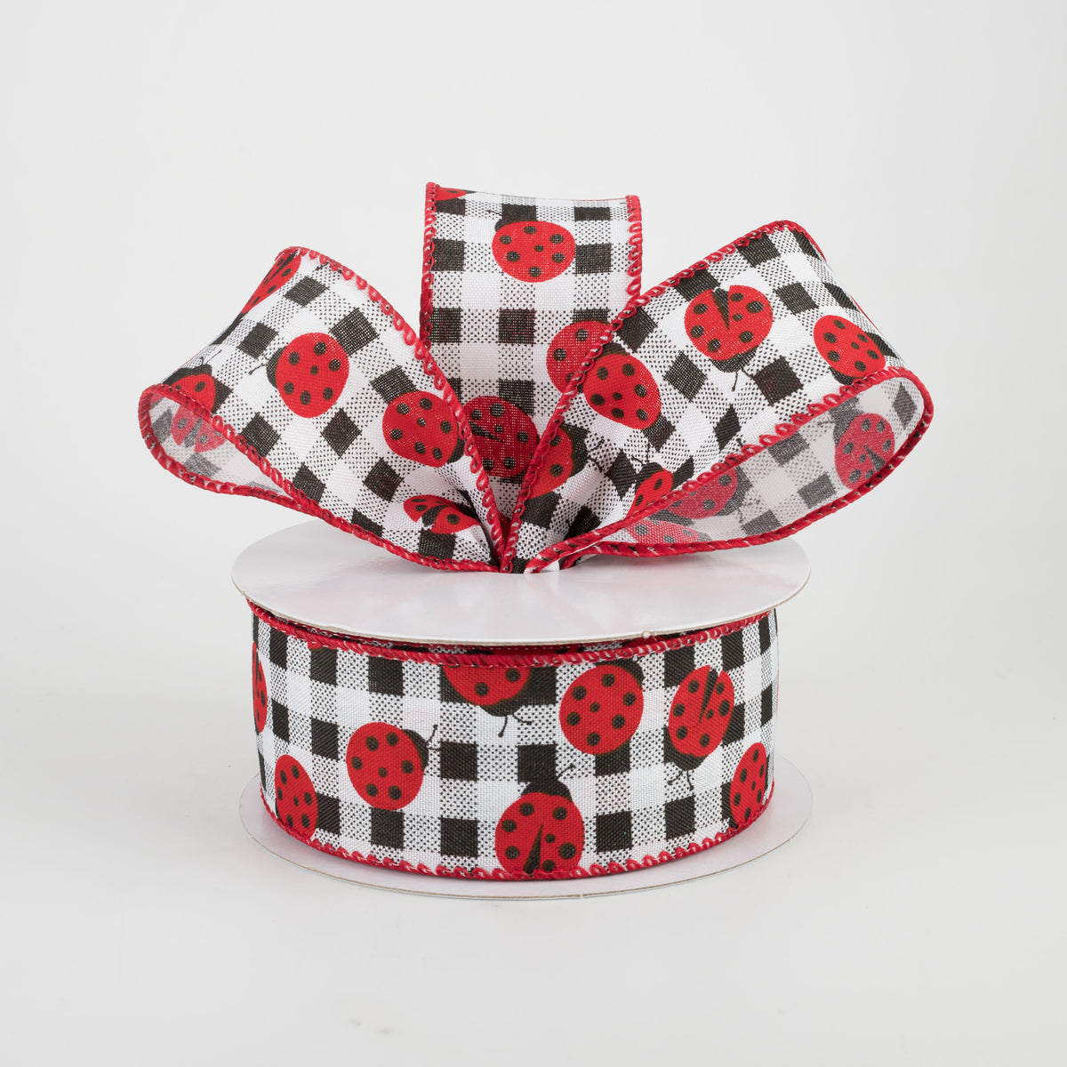 1.5" Printed Gingham Ladybugs Ribbon (10 Yards) Lifestyle Photo