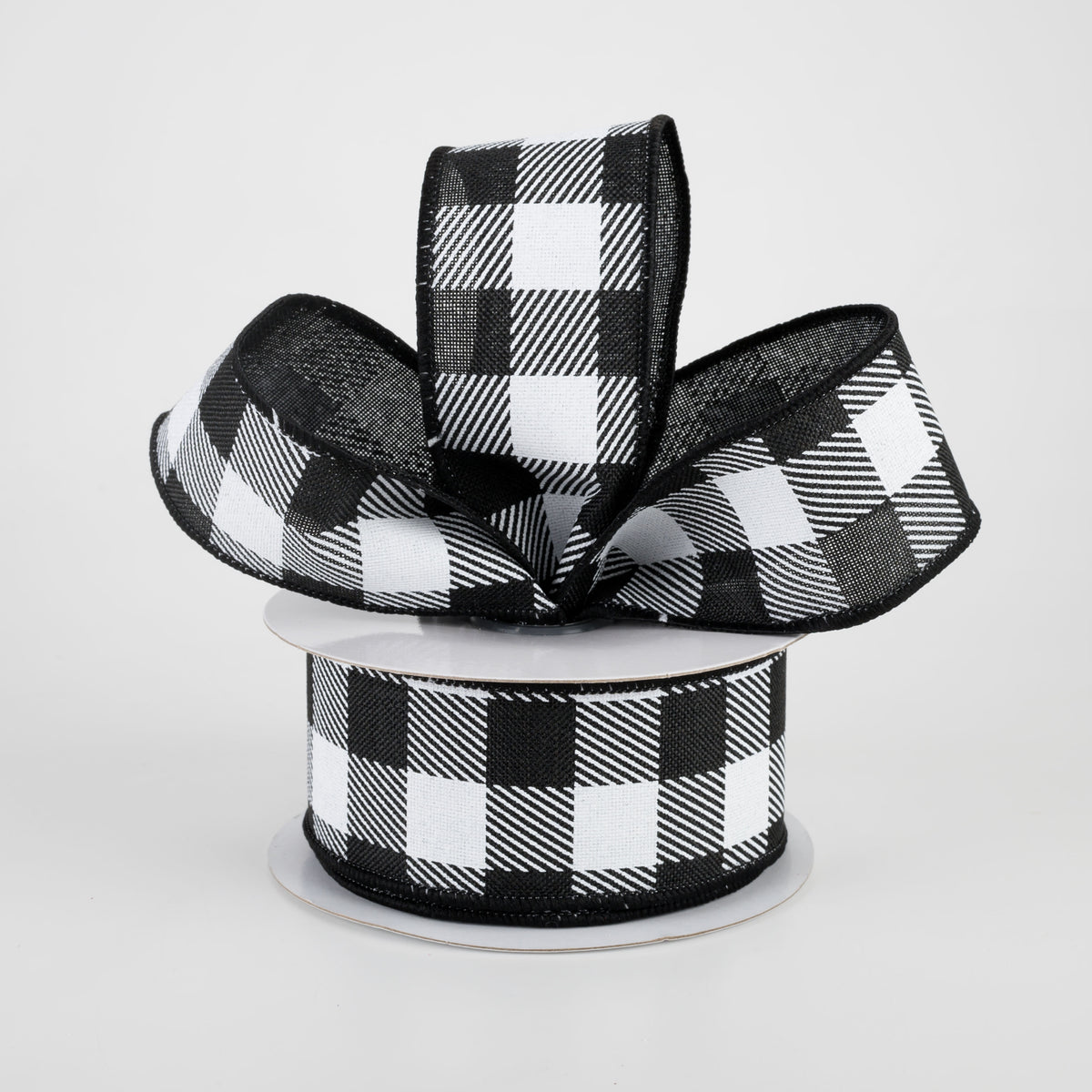 1.5" Printed Plaid Check Ribbon: Black & White (10 Yards) Lifestyle Photo