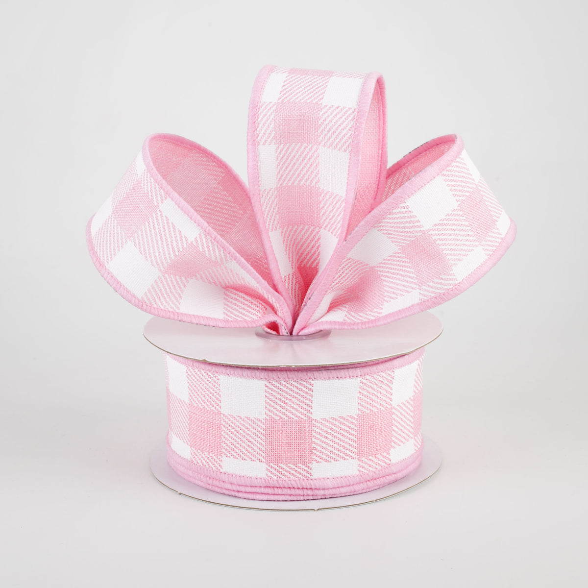 1.5" Printed Plaid Check Ribbon: Light Pink & White (10 Yards) Lifestyle Photo