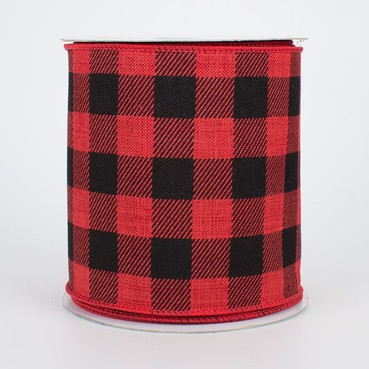 4" Printed Plaid Check Ribbon: Red & Black (10 Yards)
