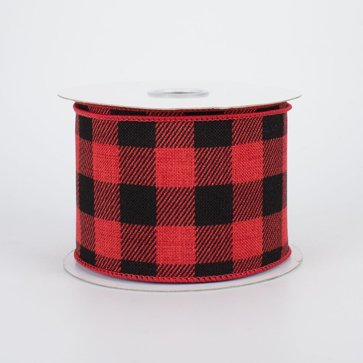 2.5" Printed Plaid Check Ribbon: Red & Black (10 Yards)