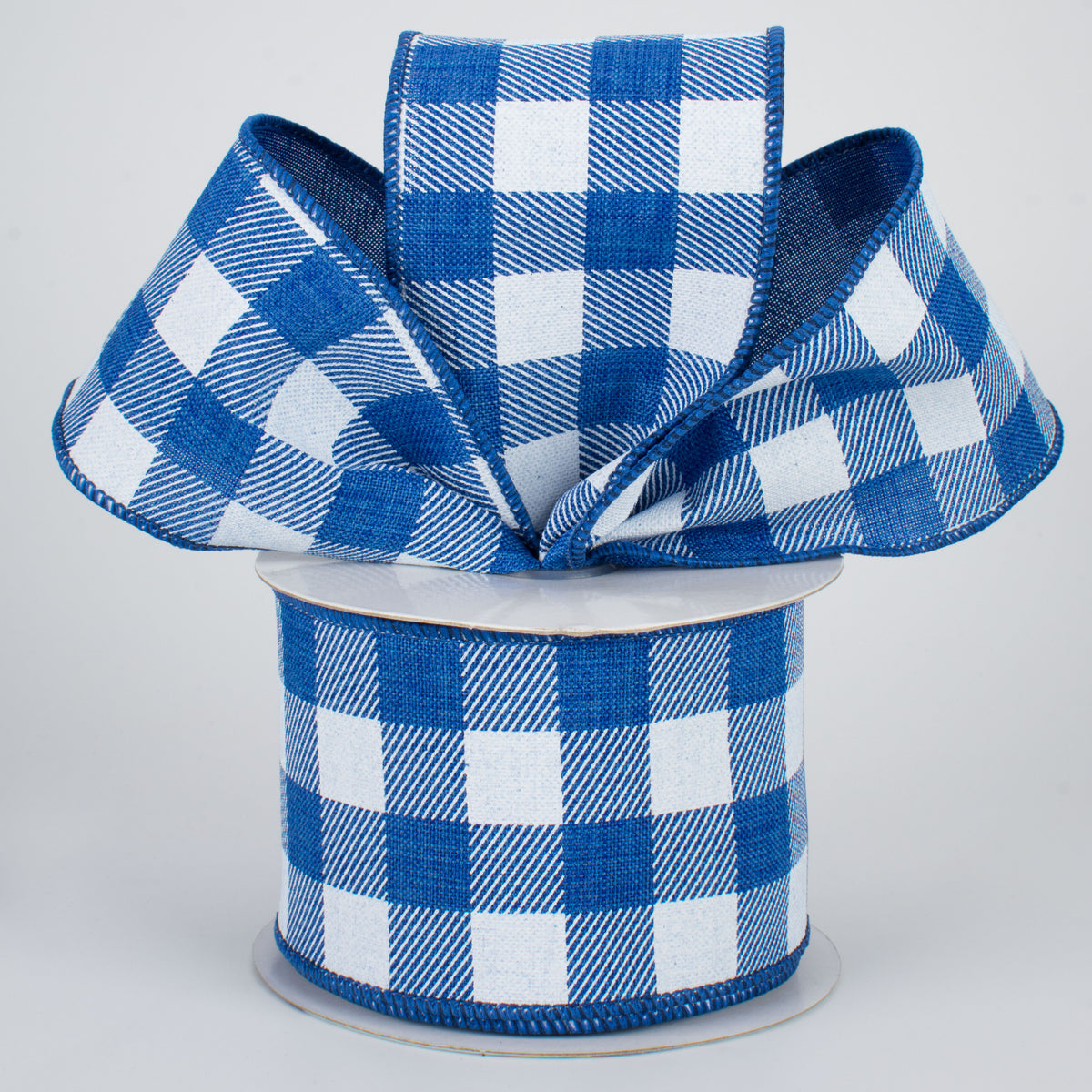 2.5" Printed Plaid Check Ribbon: Royal Blue & White (10 Yards) Lifestyle Photo