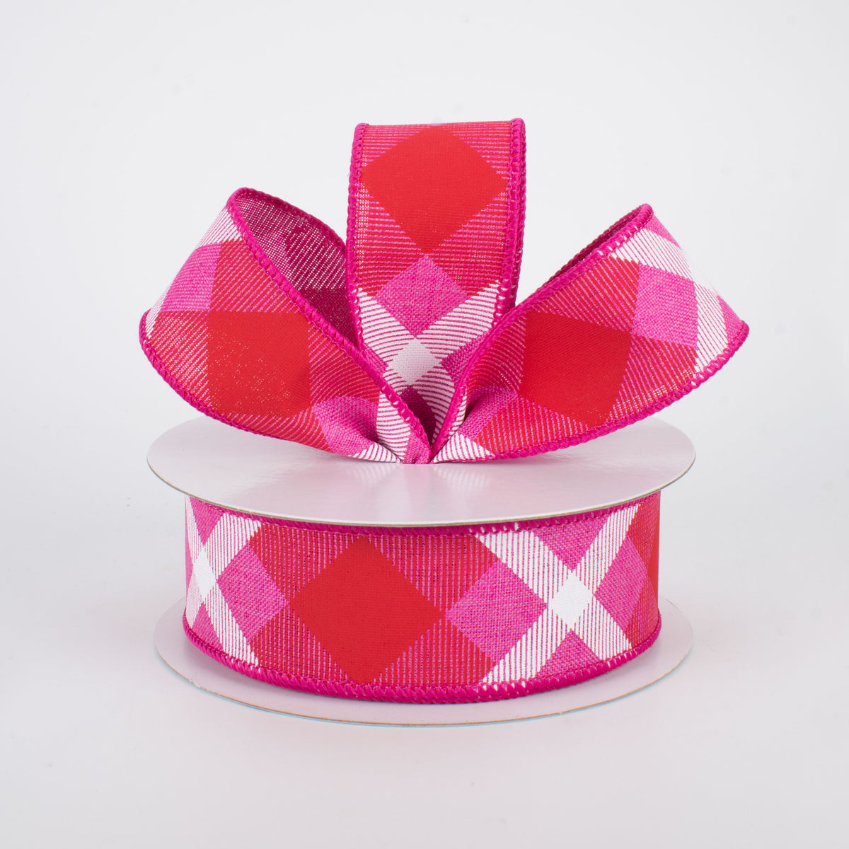 1.5" Printed Plaid Ribbon: Fuchsia, Red, White (10 Yards) Lifestyle Photo