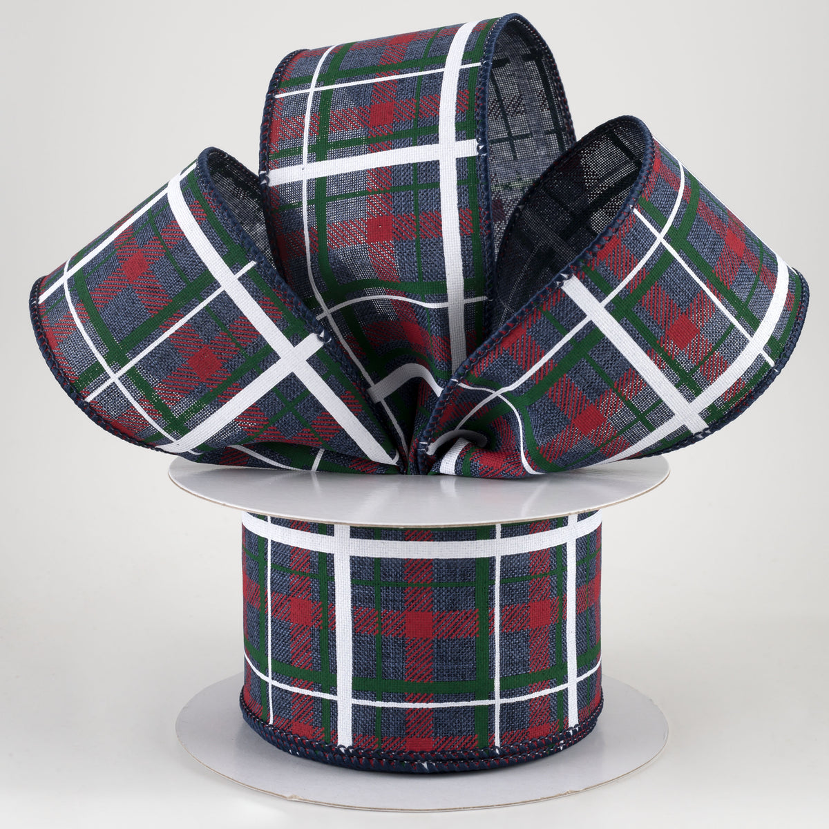 2.5" Printed Plaid Ribbon: Navy, Red, Emerald (10 Yards) Lifestyle Photo