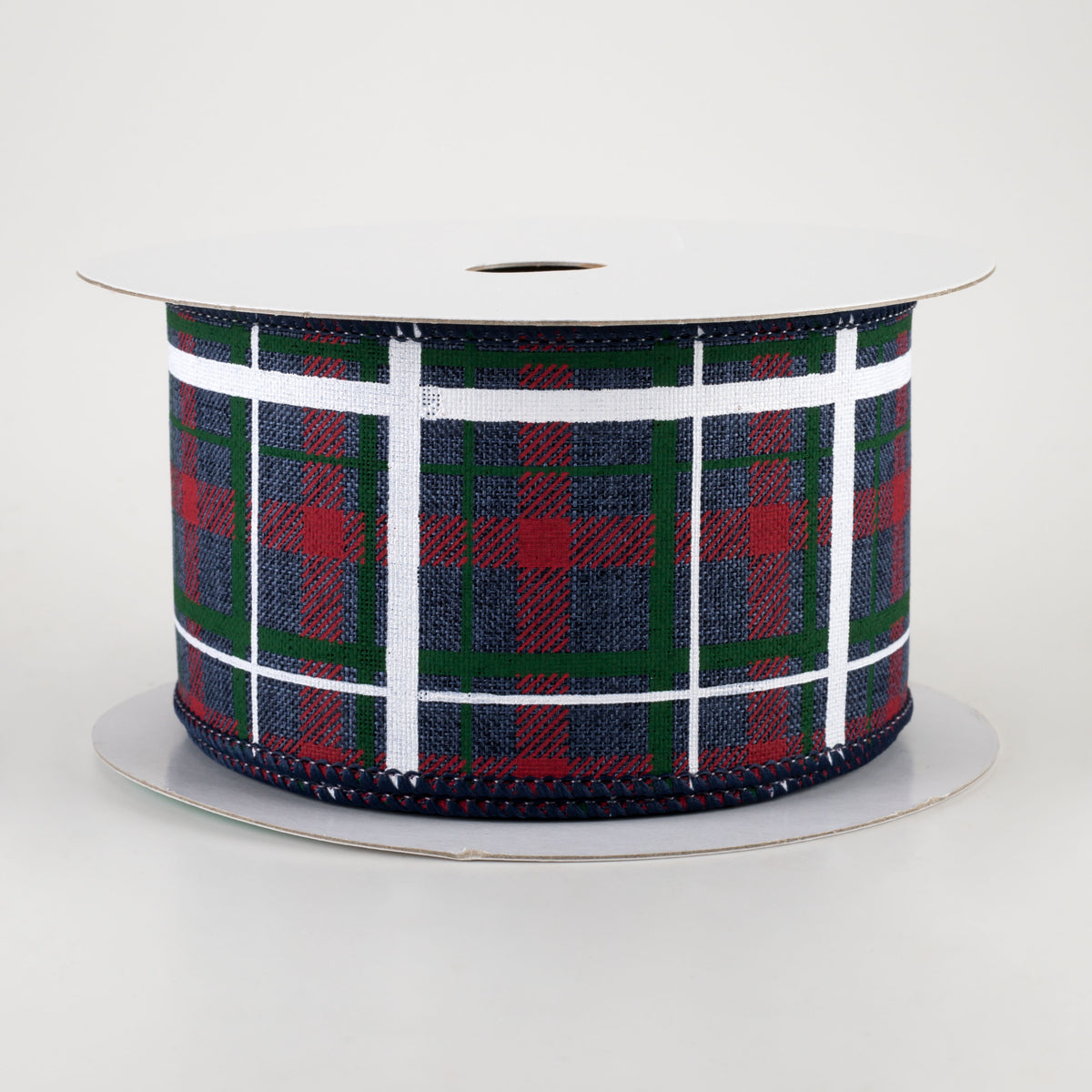 2.5" Printed Plaid Ribbon: Navy, Red, Emerald (10 Yards)
