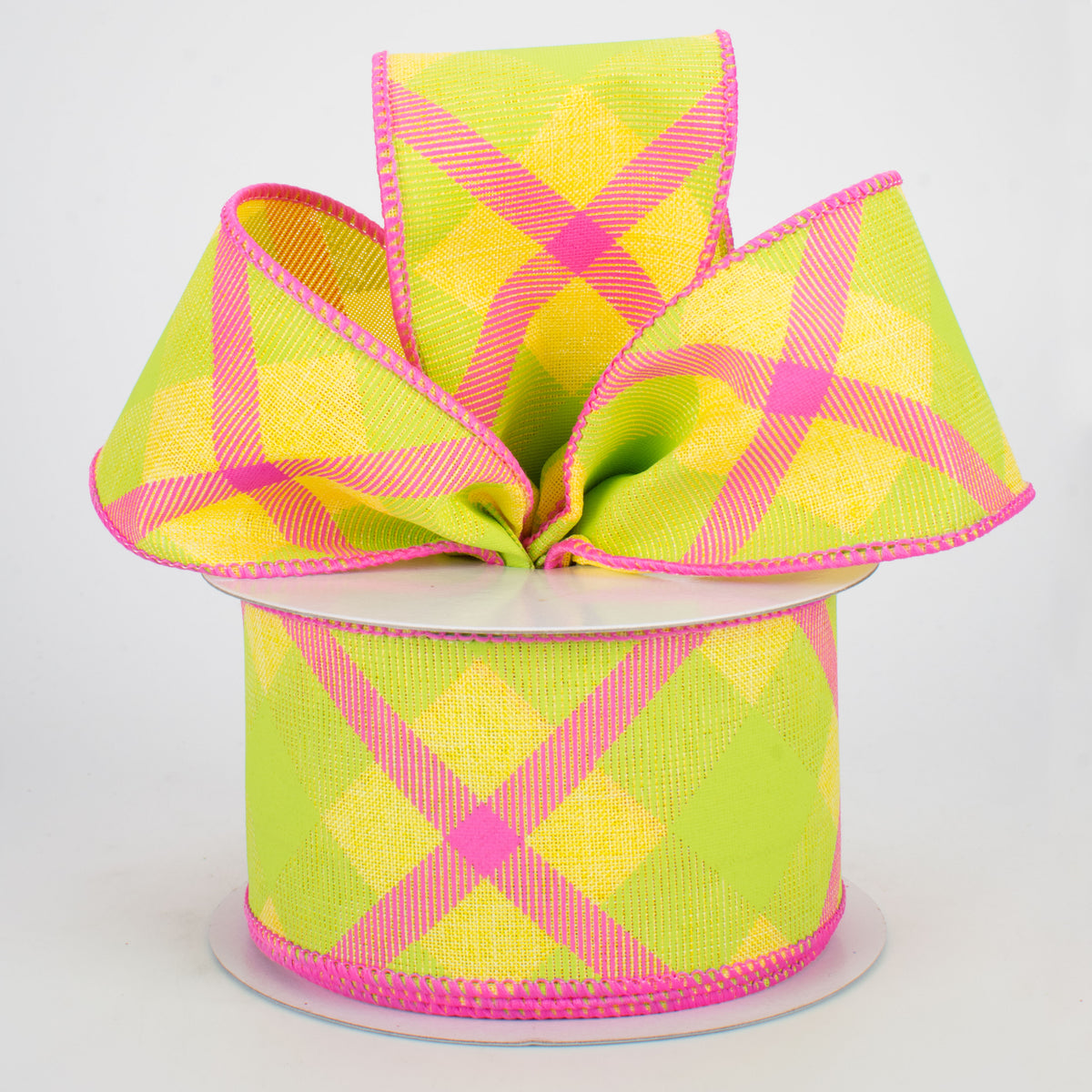 2.5" Printed Plaid Ribbon: Yellow, Lime, Pink (10 Yards) Lifestyle Photo