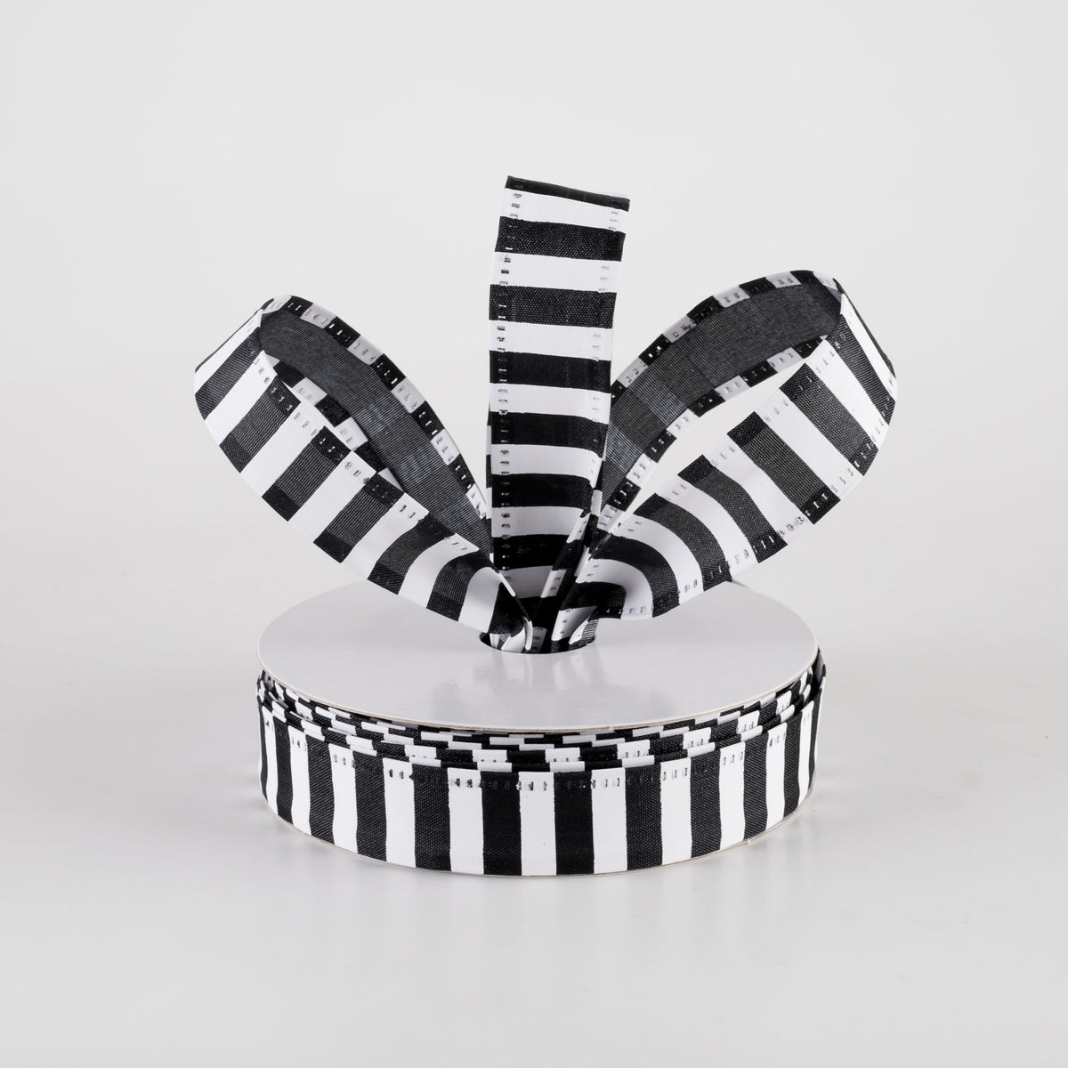 7/8" Printed Stripes Ribbon: White on Black (10 Yards) Lifestyle Photo