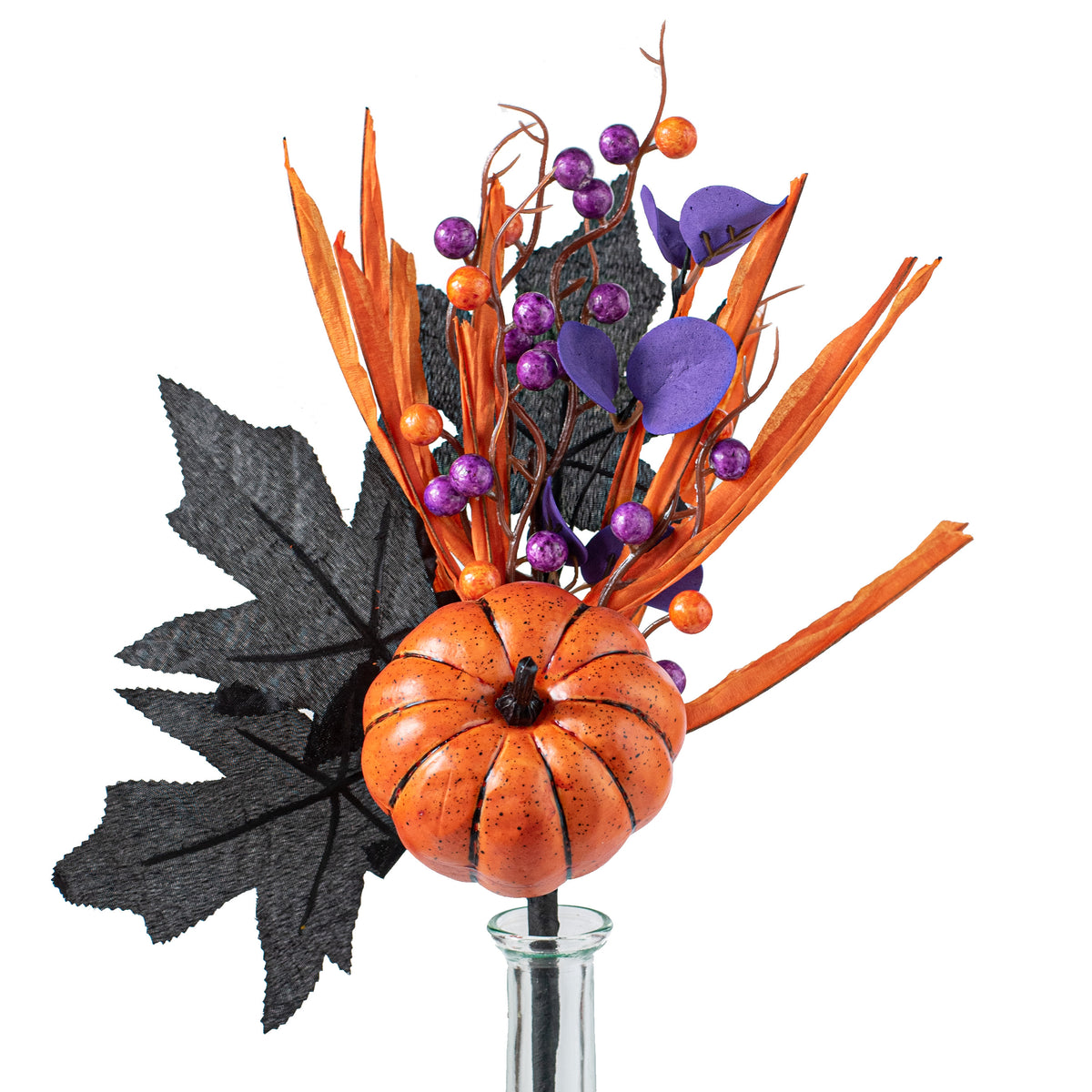 15" Pumpkin, Berries, Leaves and Grass Pick: Orange, Black & Purple Item Number: HH751423