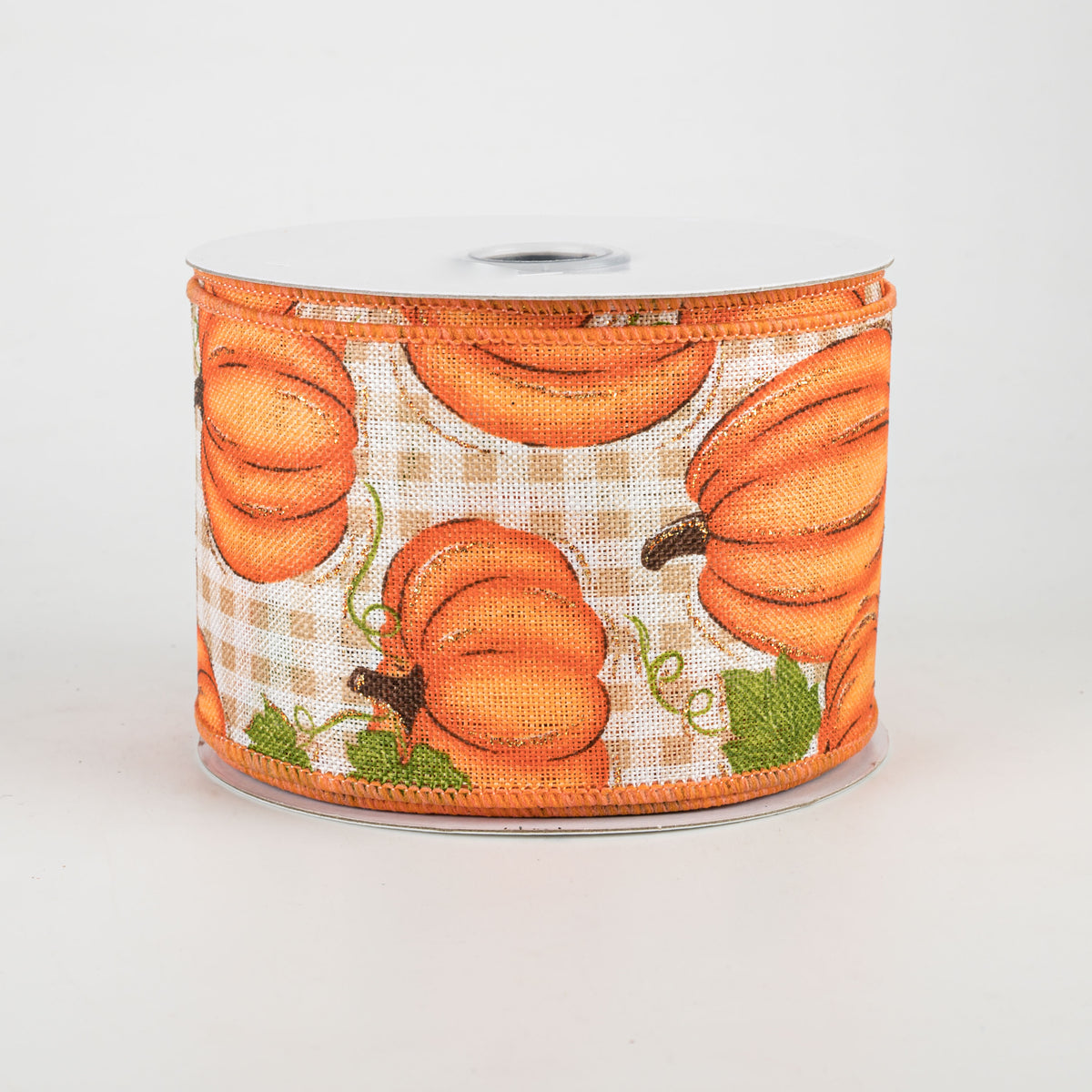 2.5" Pumpkin Patch Check Ribbon: Orange, Moss, Beige, Ivory (10 Yards)