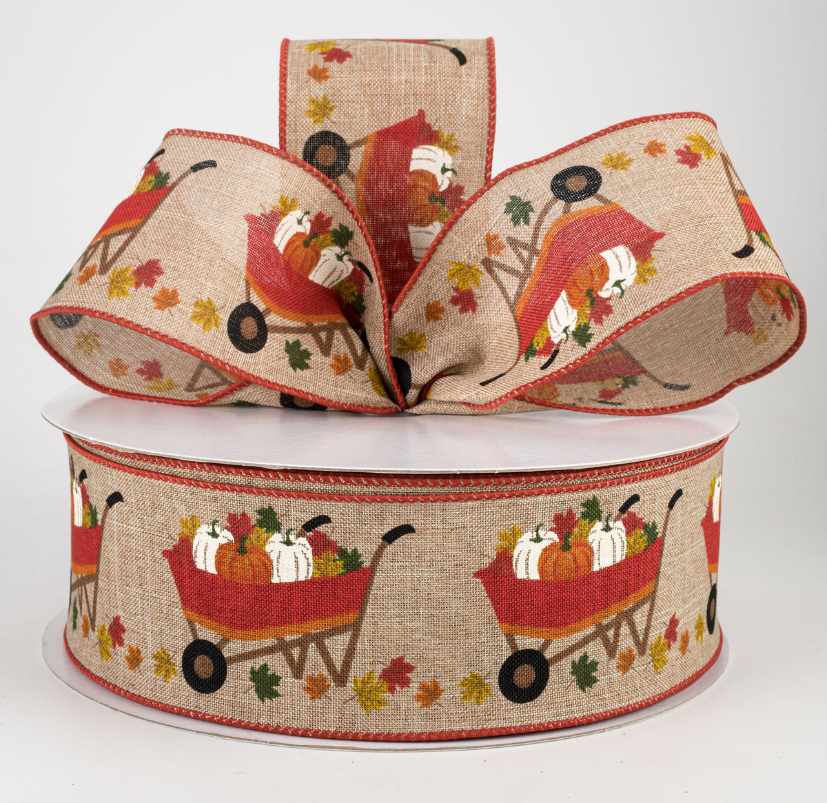 2.5 Pumpkin Wheelbarrow Ribbon: Rust (50 Yards) Lifestyle Photo