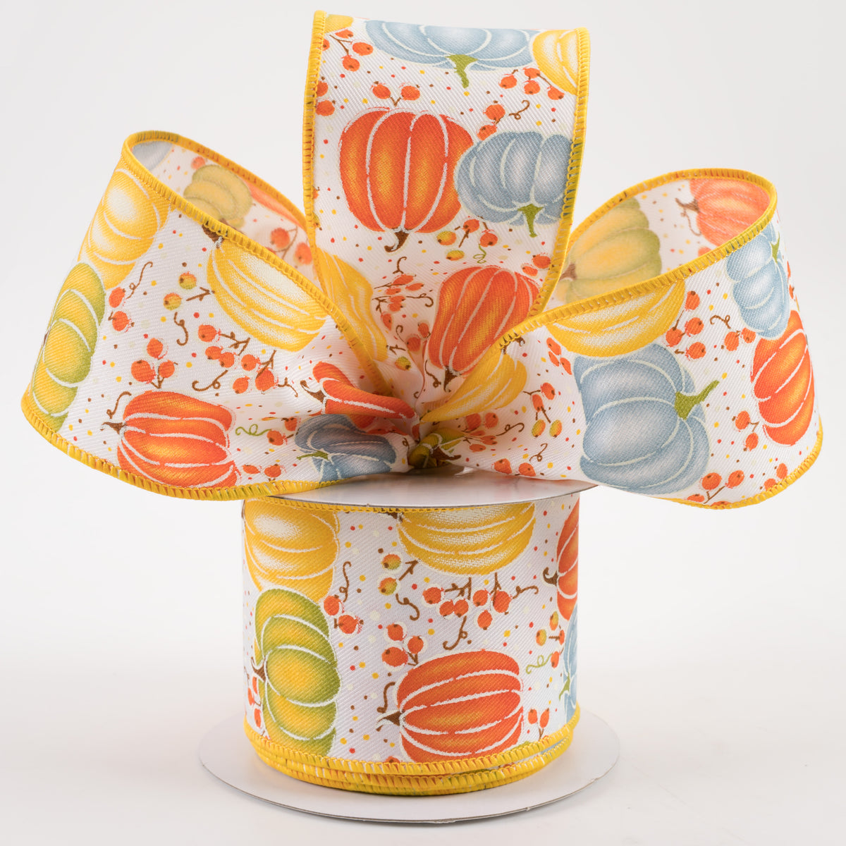 2.5" Pumpkins & Berries Ribbon: White, Blue, Orange, Yellow (10 Yards) Lifestyle Photo