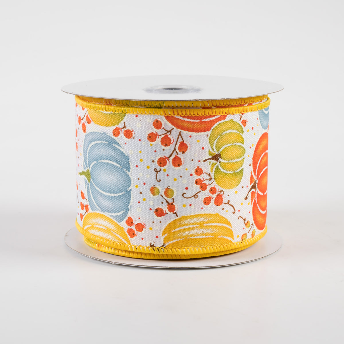 2.5" Pumpkins & Berries Ribbon: White, Blue, Orange, Yellow (10 Yards)