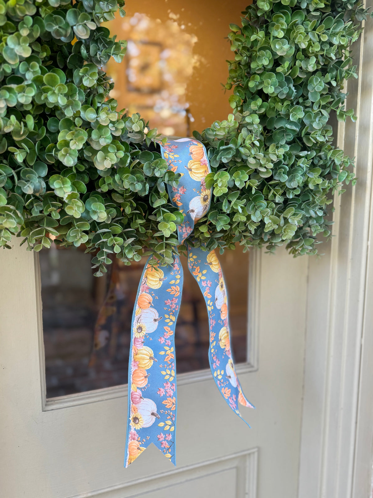 2.5" Pumpkins and Foliage Diagonal Weave Ribbon: Smoke Blue (10 Yards) detail photo 3