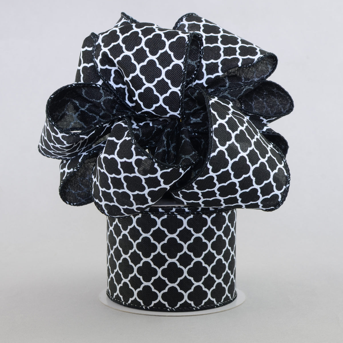 2.5" Quatrefoil Ribbon: Black & White (10 Yards) Lifestyle Photo