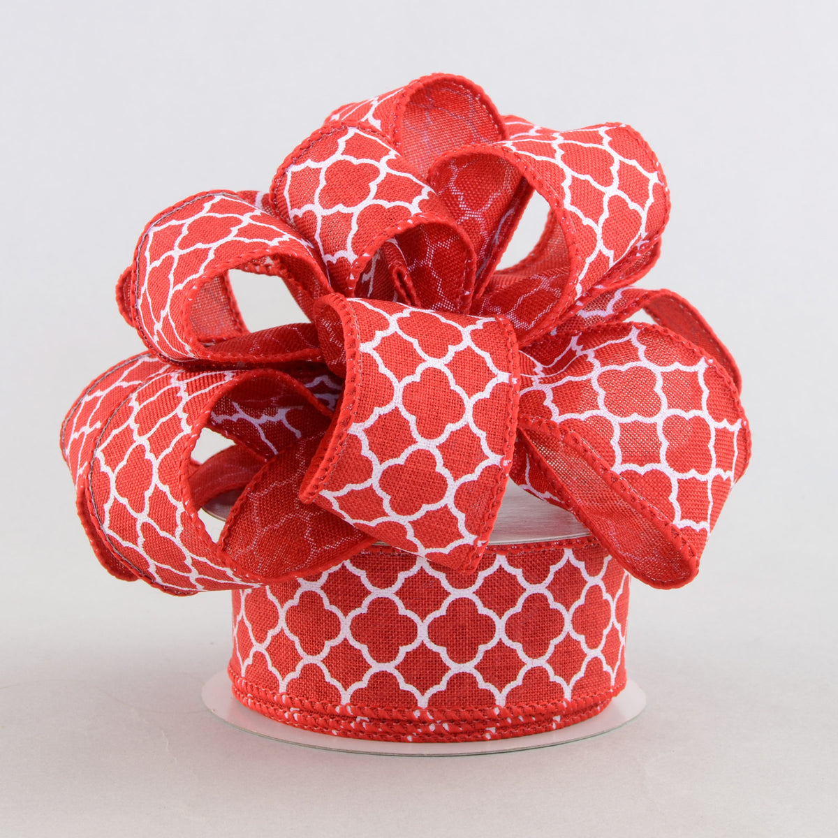 1.5" Quatrefoil Ribbon: Red & White (10 Yards) Lifestyle Photo