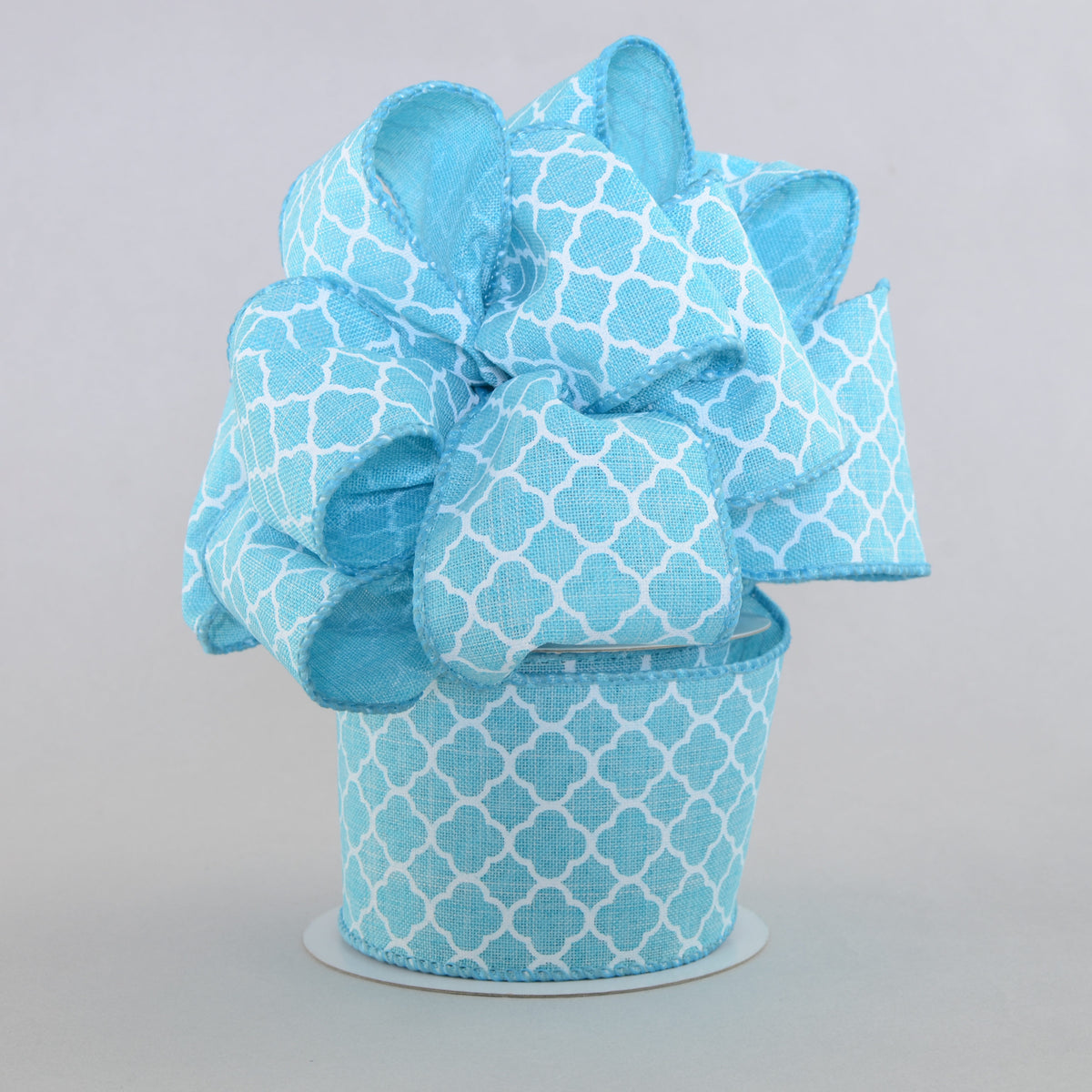 2.5" Quatrefoil Ribbon: Turquoise & White (10 Yards) Lifestyle Photo