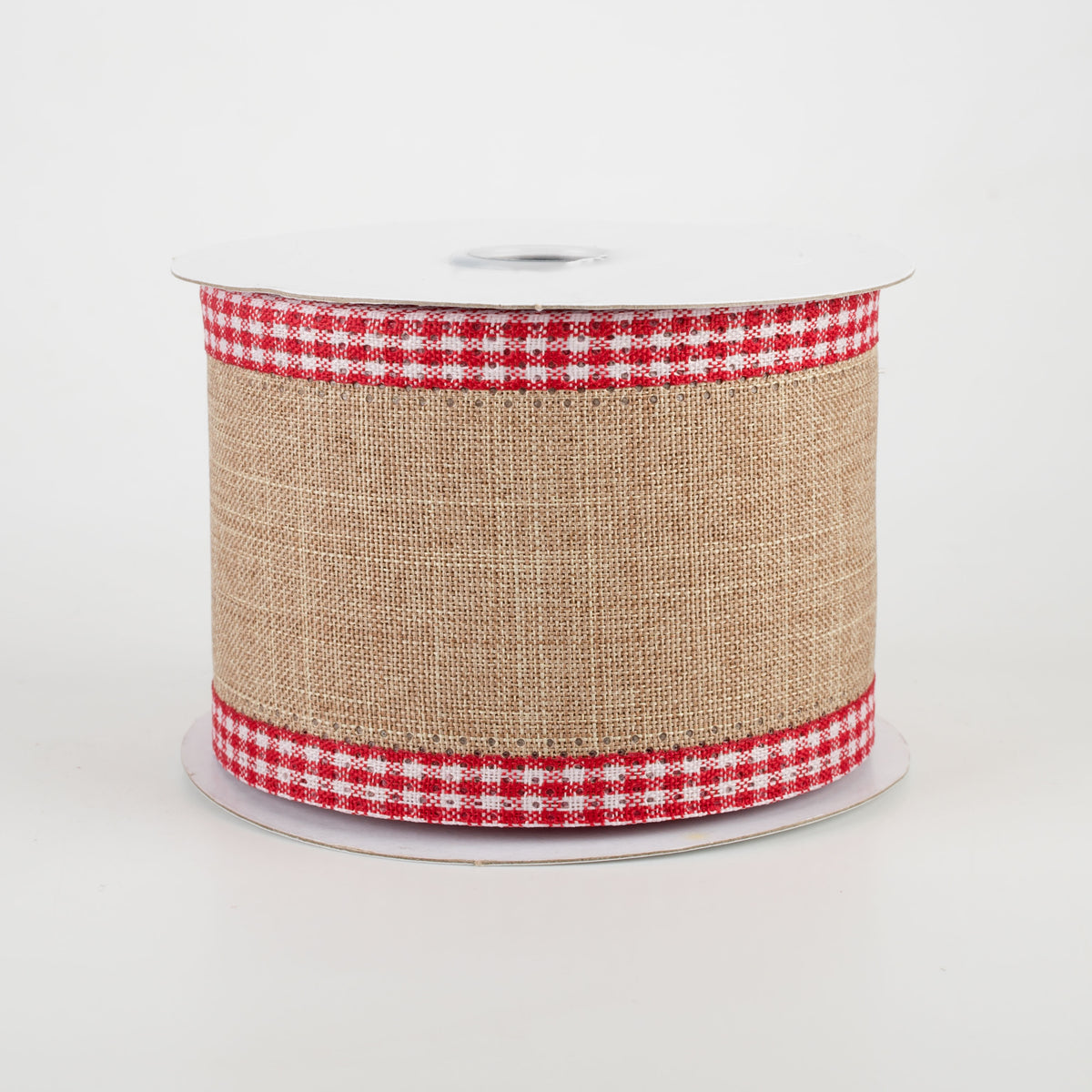 2.5" Red Gingham Edge Ribbon: Light Beige (10 Yards)