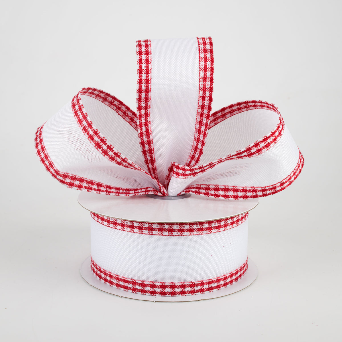 1.5" Red Gingham Edge Ribbon: White (10 Yards) Lifestyle Photo