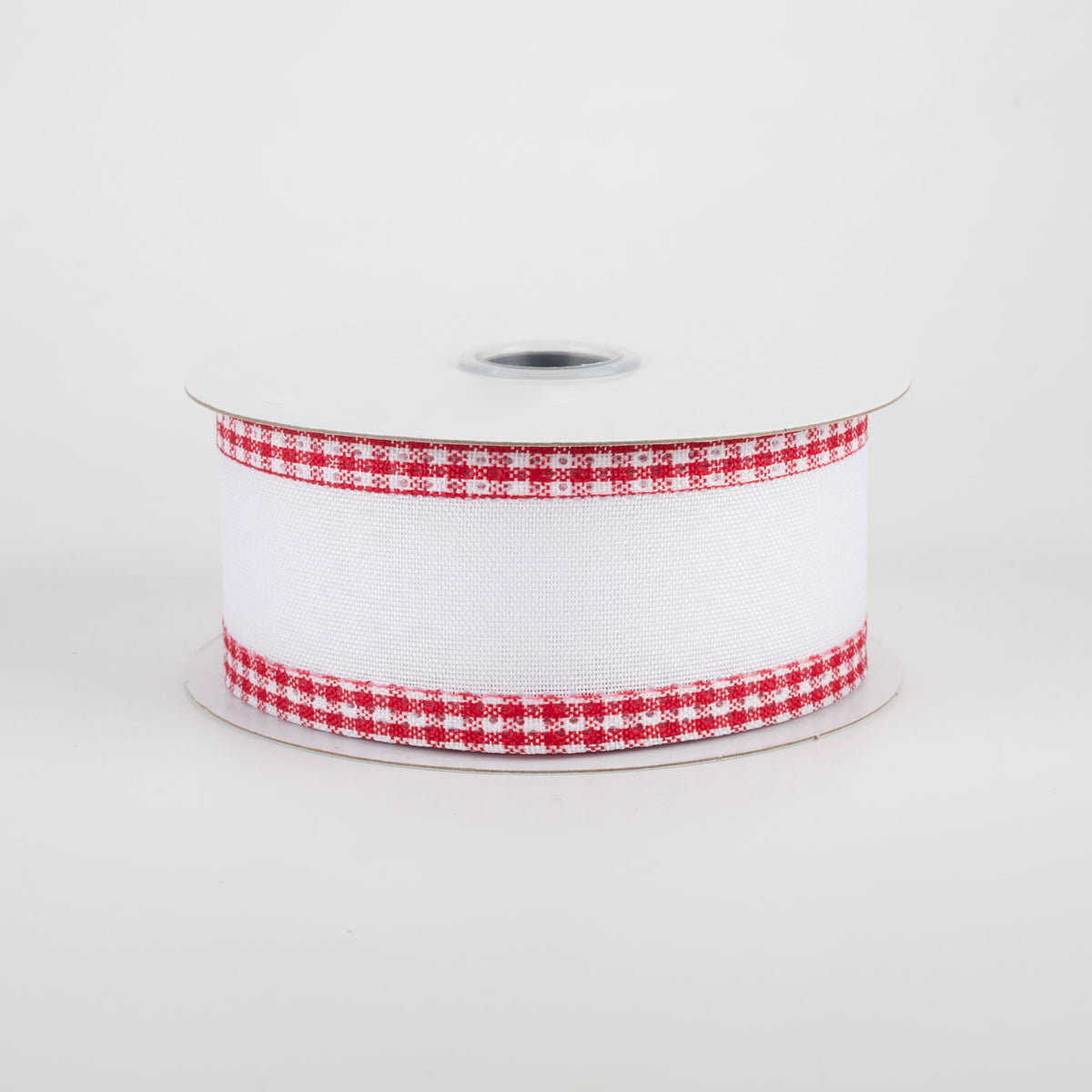 1.5" Red Gingham Edge Ribbon: White (10 Yards)