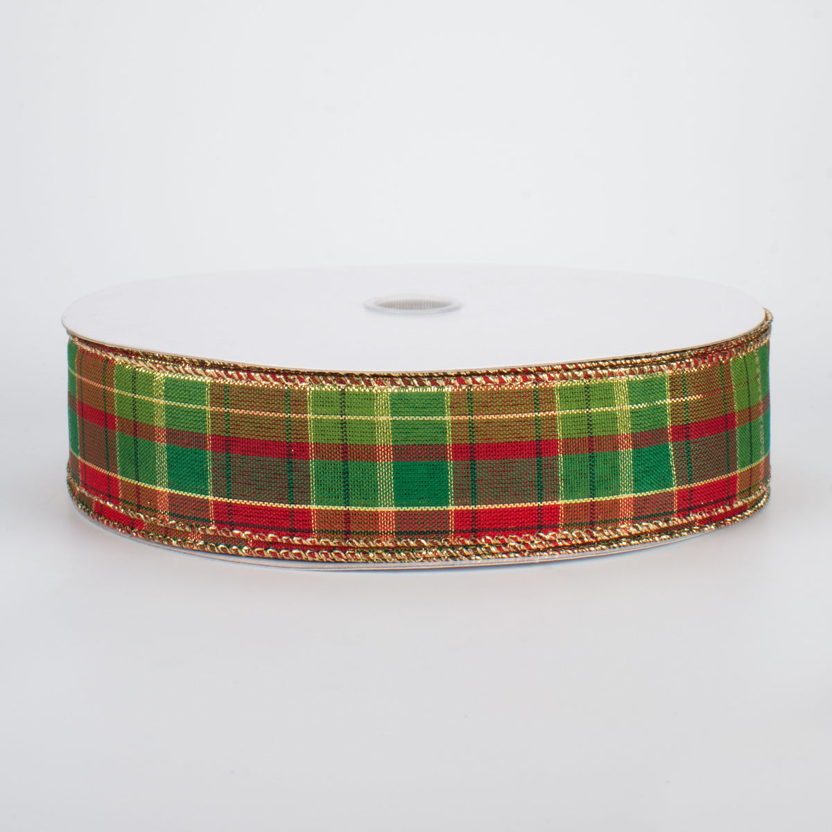 1.5" Red & Green Plaid with Foil Ribbon (50 Yards) Item Number: CH0709-127