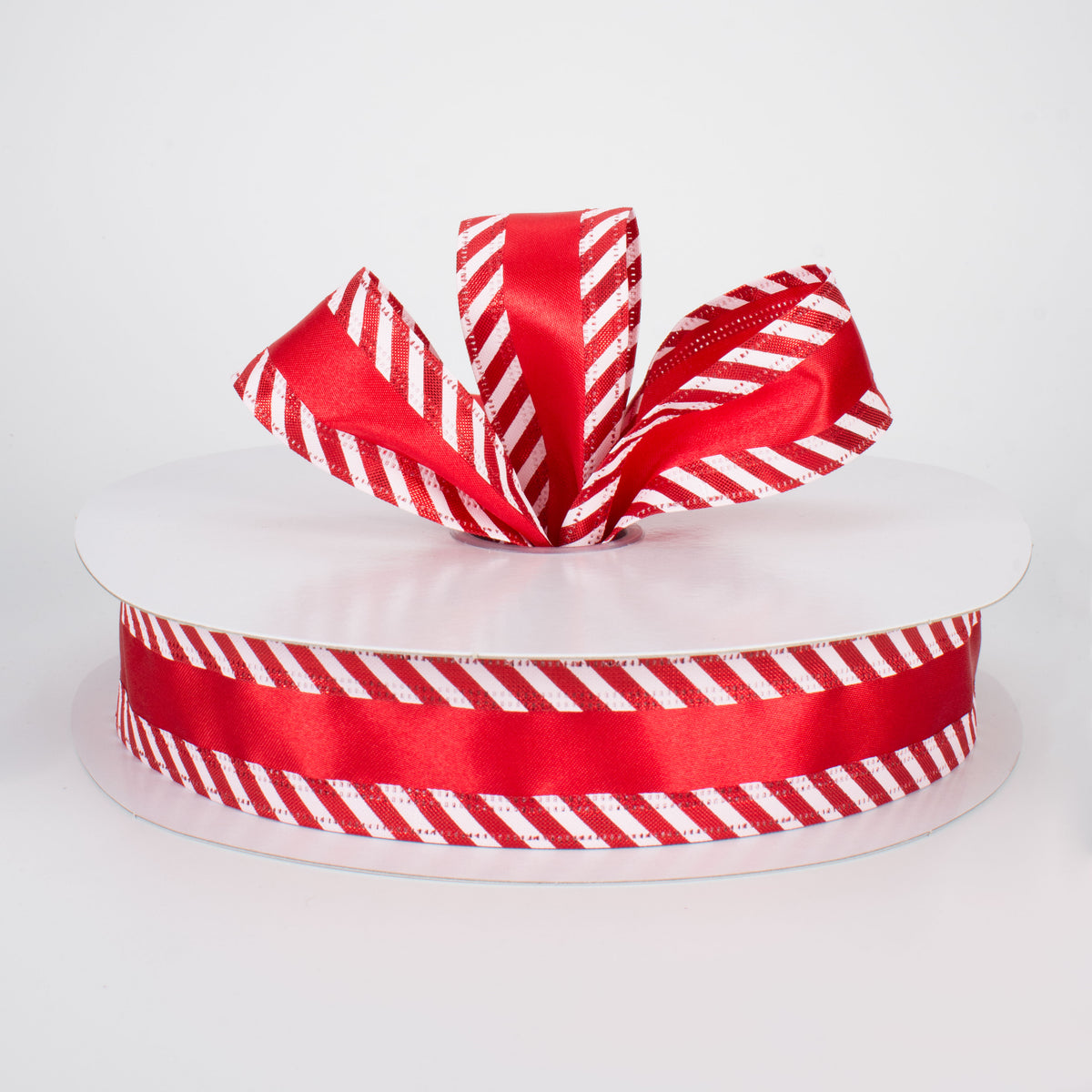 1.5" Red Satin with Candy Cane Edge Ribbon (50 Yards) Lifestyle Photo