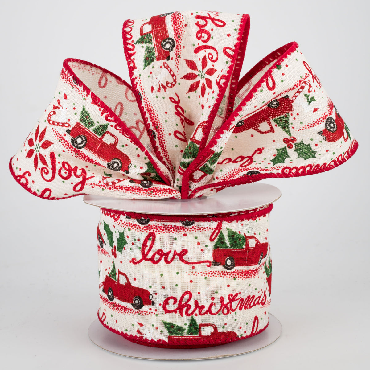 2.5" Red Truck & Script Ribbon: Ivory (10 Yards) Lifestyle Photo