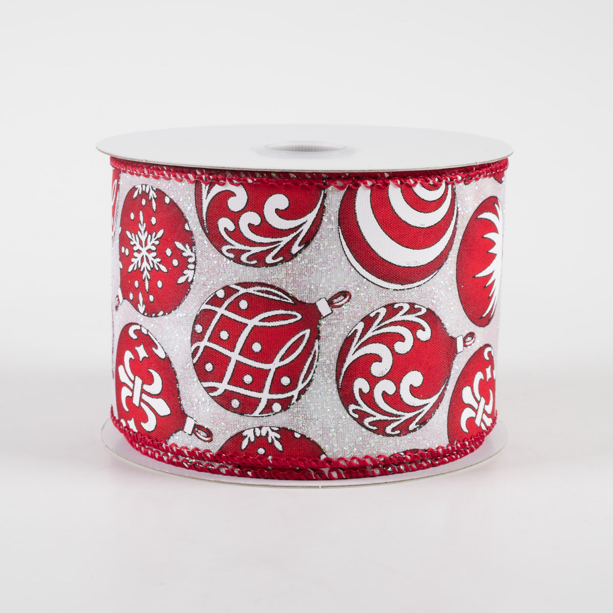 2.5" Red & White Ornaments on Iridescent Ribbon (10 yards) Item Number: 71271-40-01