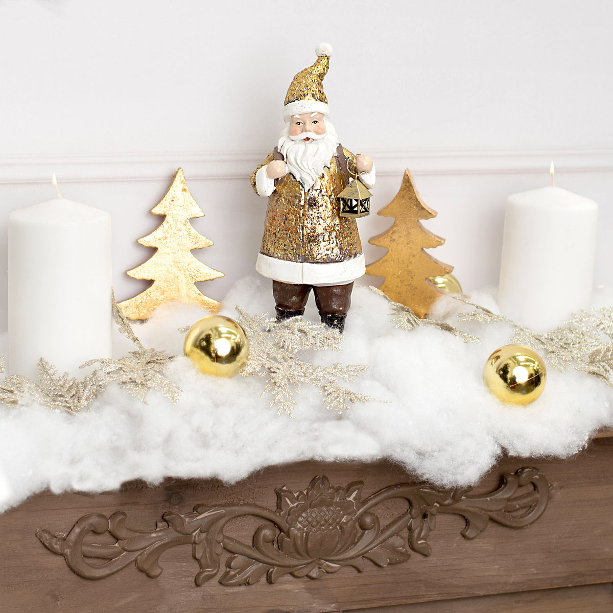9.25" Resin Santa With Lantern Figurine: Antique Gold Lifestyle Photo