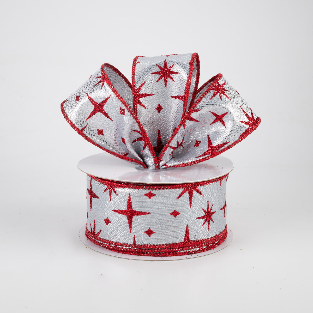 1.5" Retro Stars Ribbon: Silver & Red (10 Yards) Lifestyle Photo