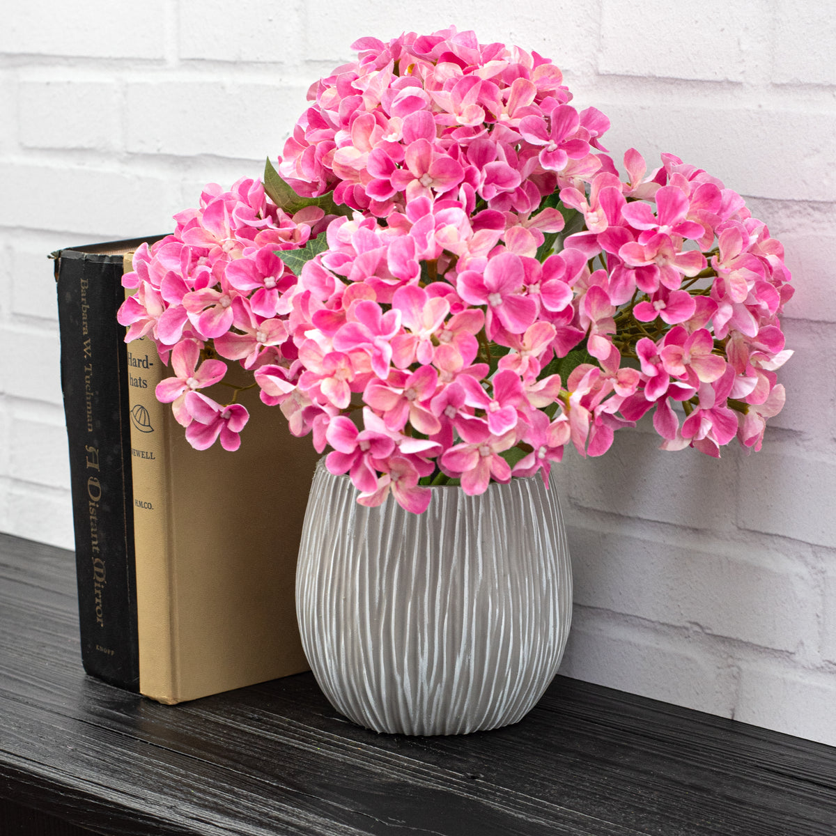 4.75" Ribbed Plastic Container Vase: Grey Lifestyle Photo