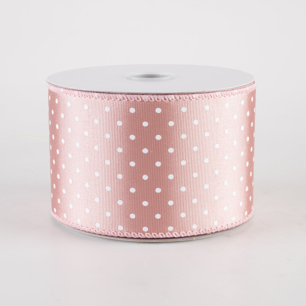 2.5" Ribbed Satin Microdots Ribbon: Blush Pink (10 Yards) Item Number: 42419-40-26