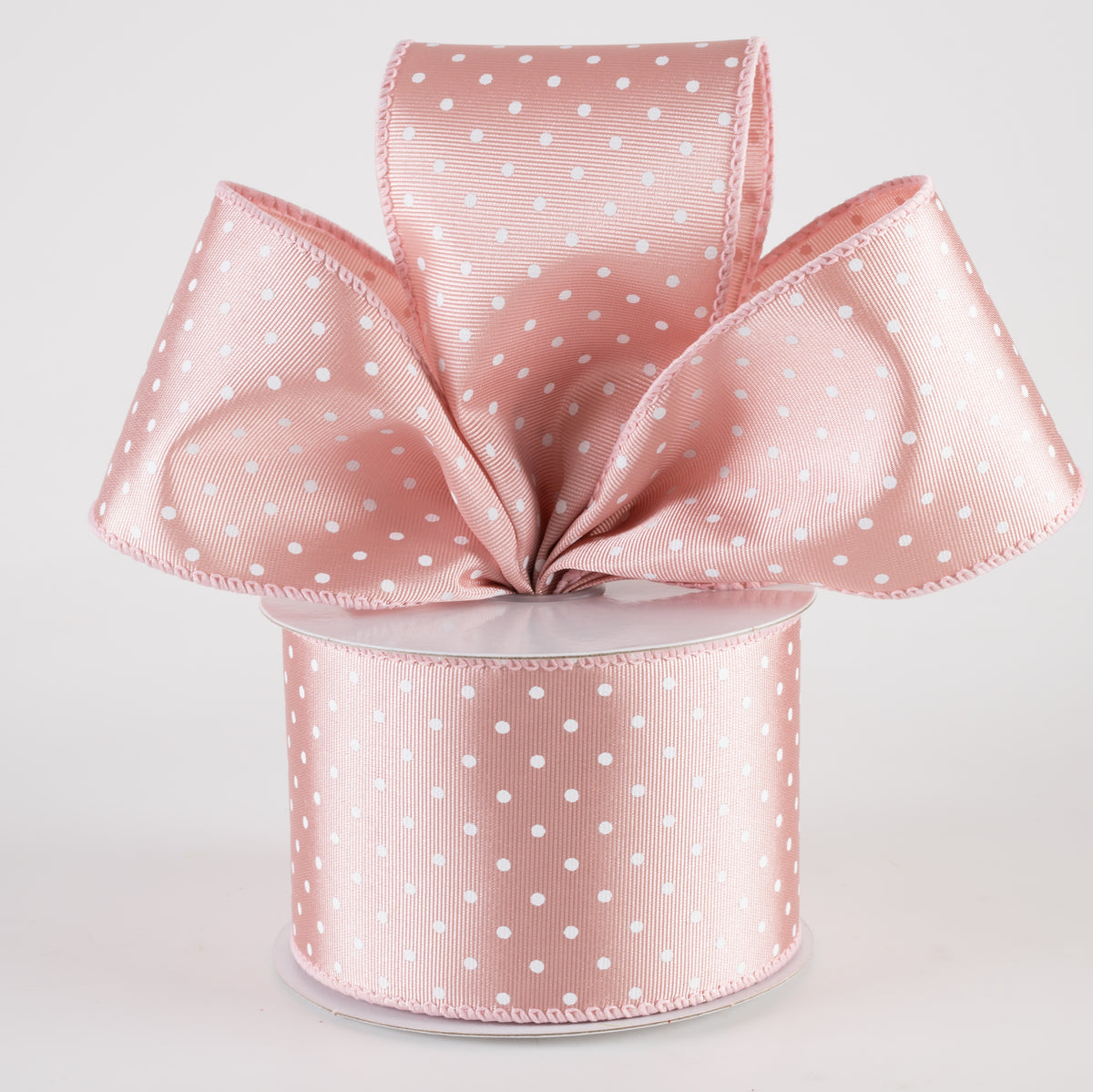 2.5" Ribbed Satin Microdots Ribbon: Blush Pink (10 Yards) Lifestyle Photo